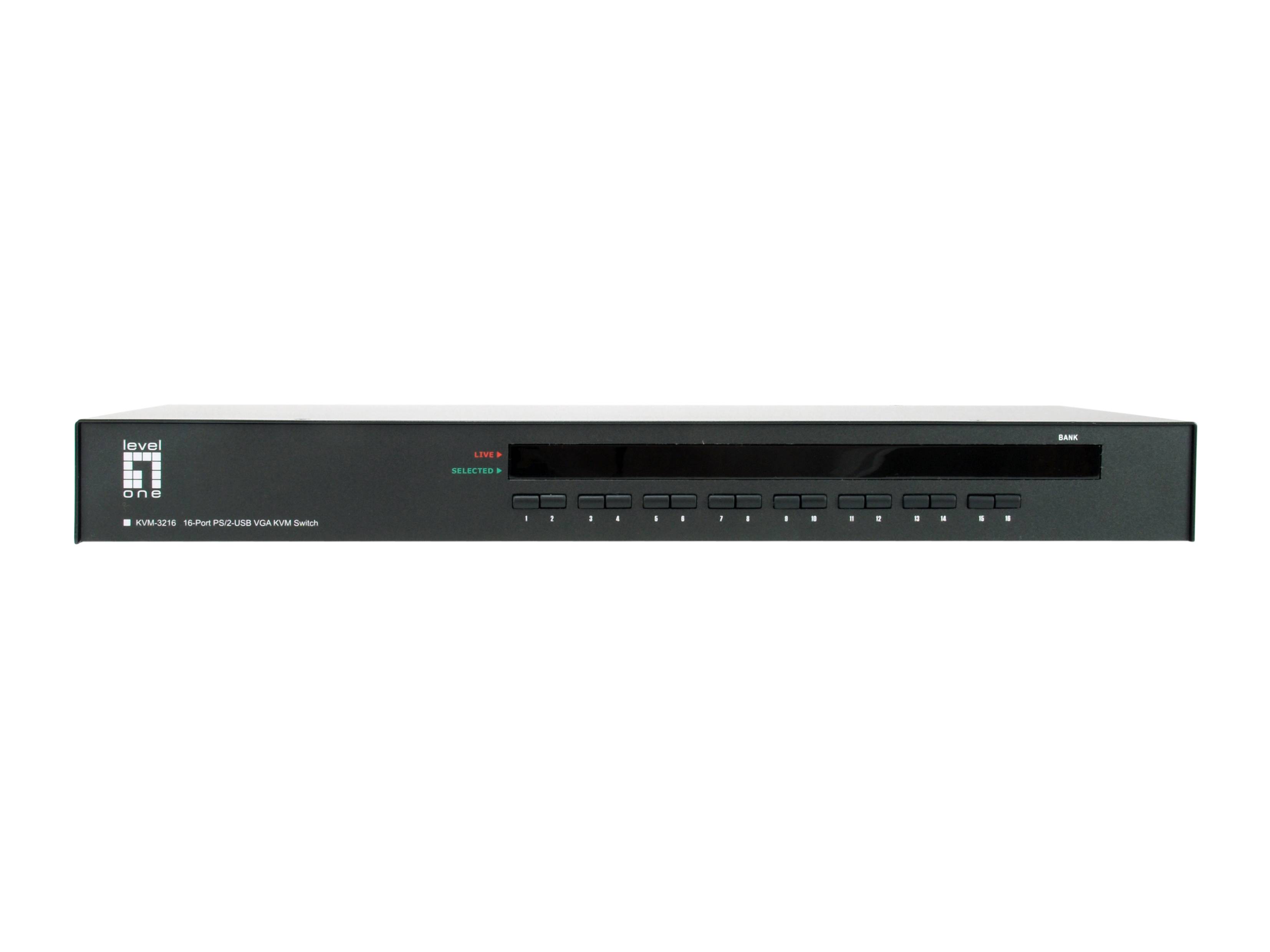 LevelOne 16-Port PS/2-USB VGA KVM Switch - 2048 x 1536 Pixel - Rack-Einbau - 1U - Schwarz