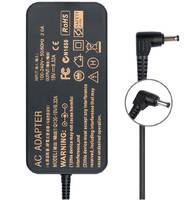 Schwarzer AC-Adapter mit verschiedenen Zertifizierungen und einem Etikett, das eine Eingabe von 100-240V, 50/60Hz und 2,0A sowie eine Ausgabe von 19,0V und 6,32A anzeigt.