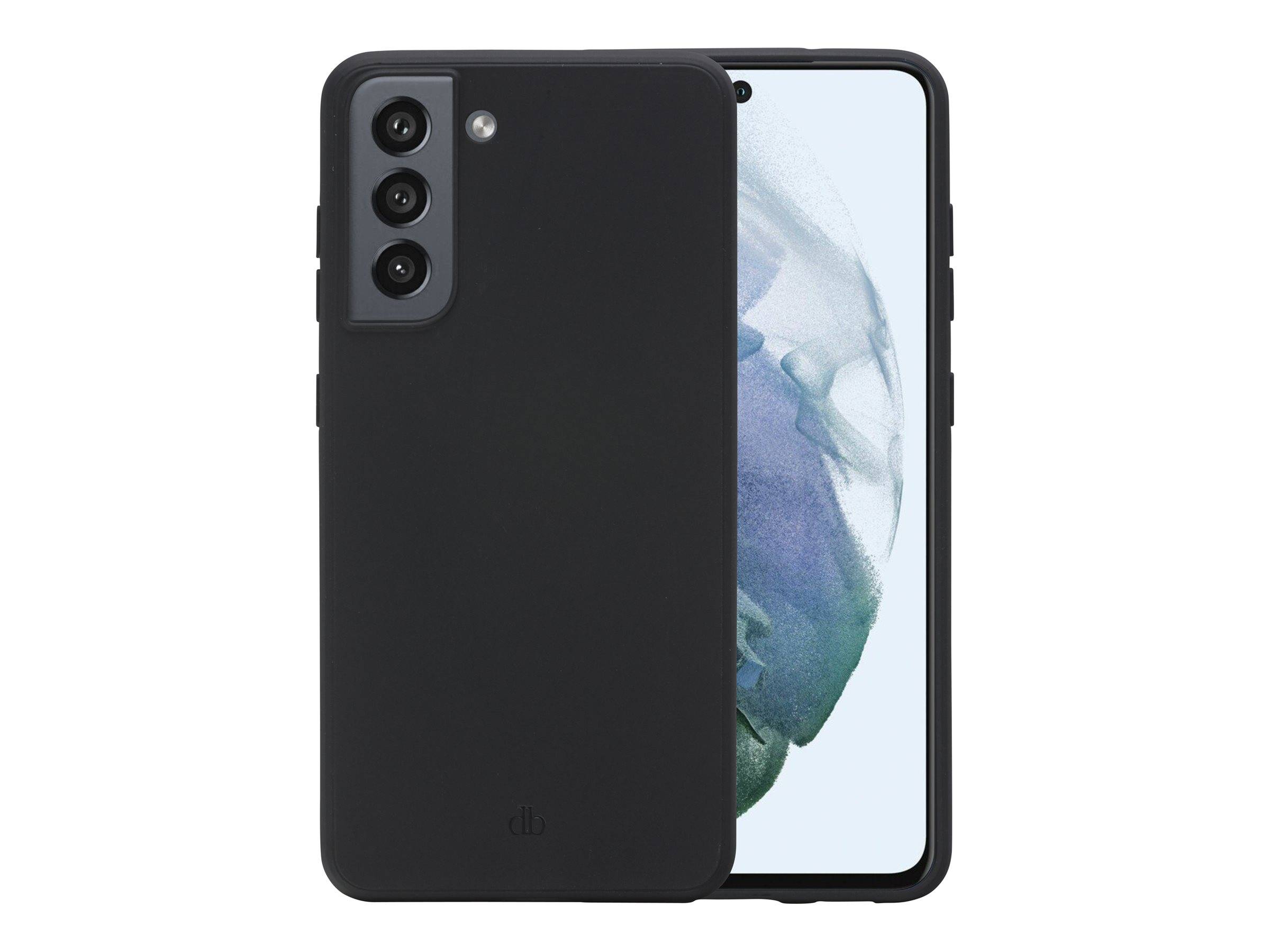 Schwarze Smartphone-Hülle an einem Telefon gezeigt, mit ausgestanztem Triple-Kamera-Ausschnitt auf der Rückseite.
