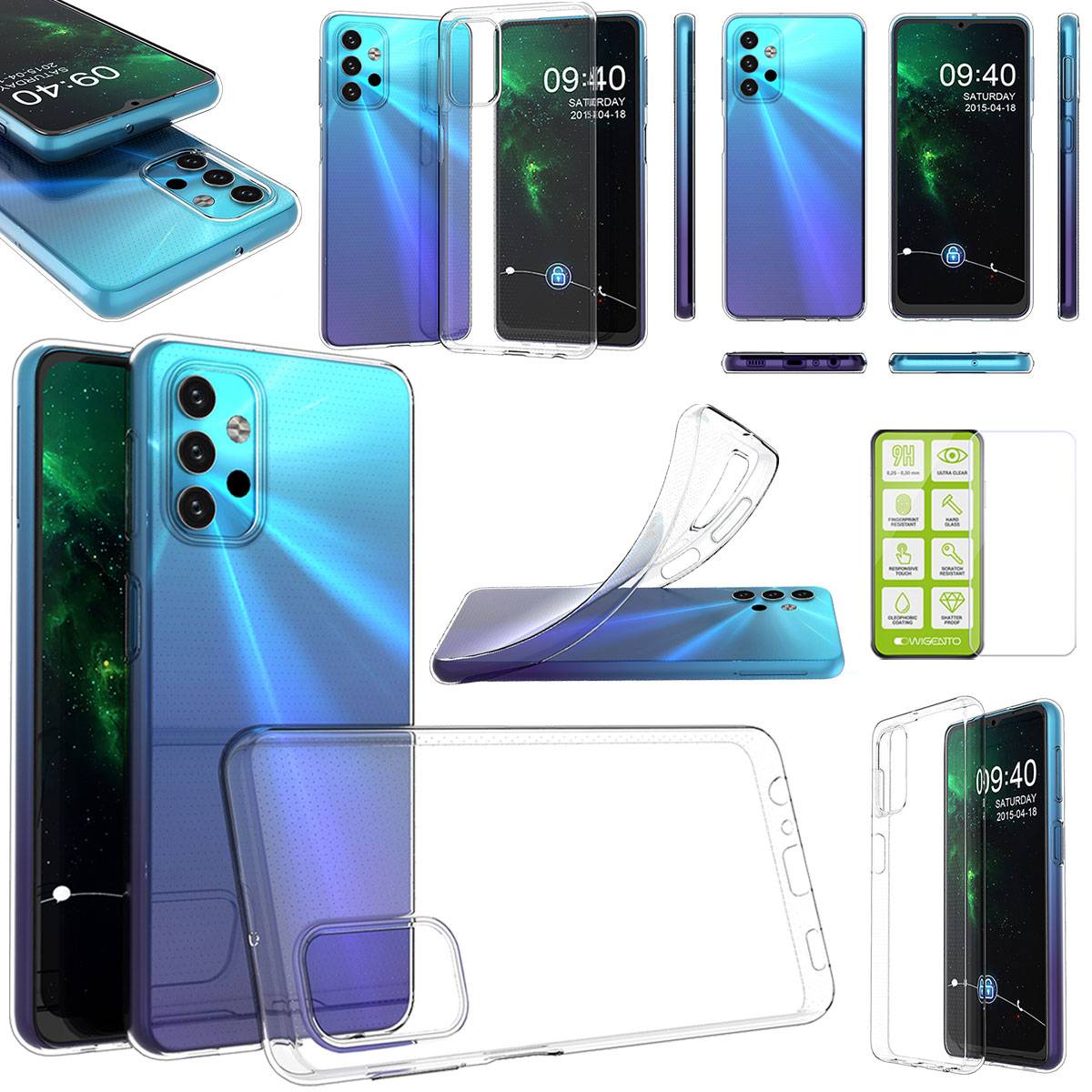 Für Samsung Galaxy A32 5G A326B Silikoncase TPU Transparent + 0,26 H9 Glas Handy Tasche Hülle Schutz Cover