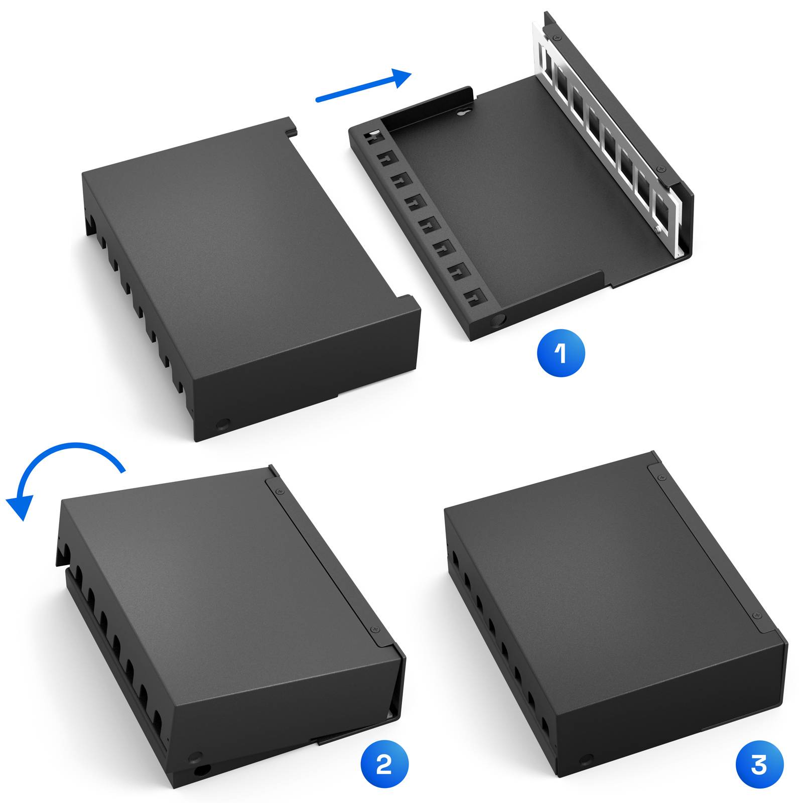 hb-digital Patchpanel 8 Port für Keystone Module Patchfeld Gehäuse schwarz
