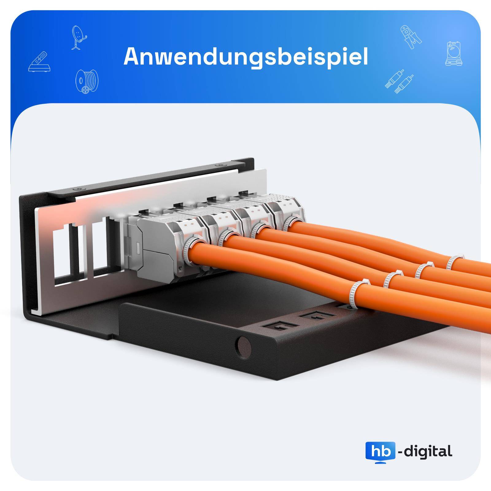 hb-digital Patch Panel 6 Port für Keystone Module Netzwerk Switch Gehäuse schwarz