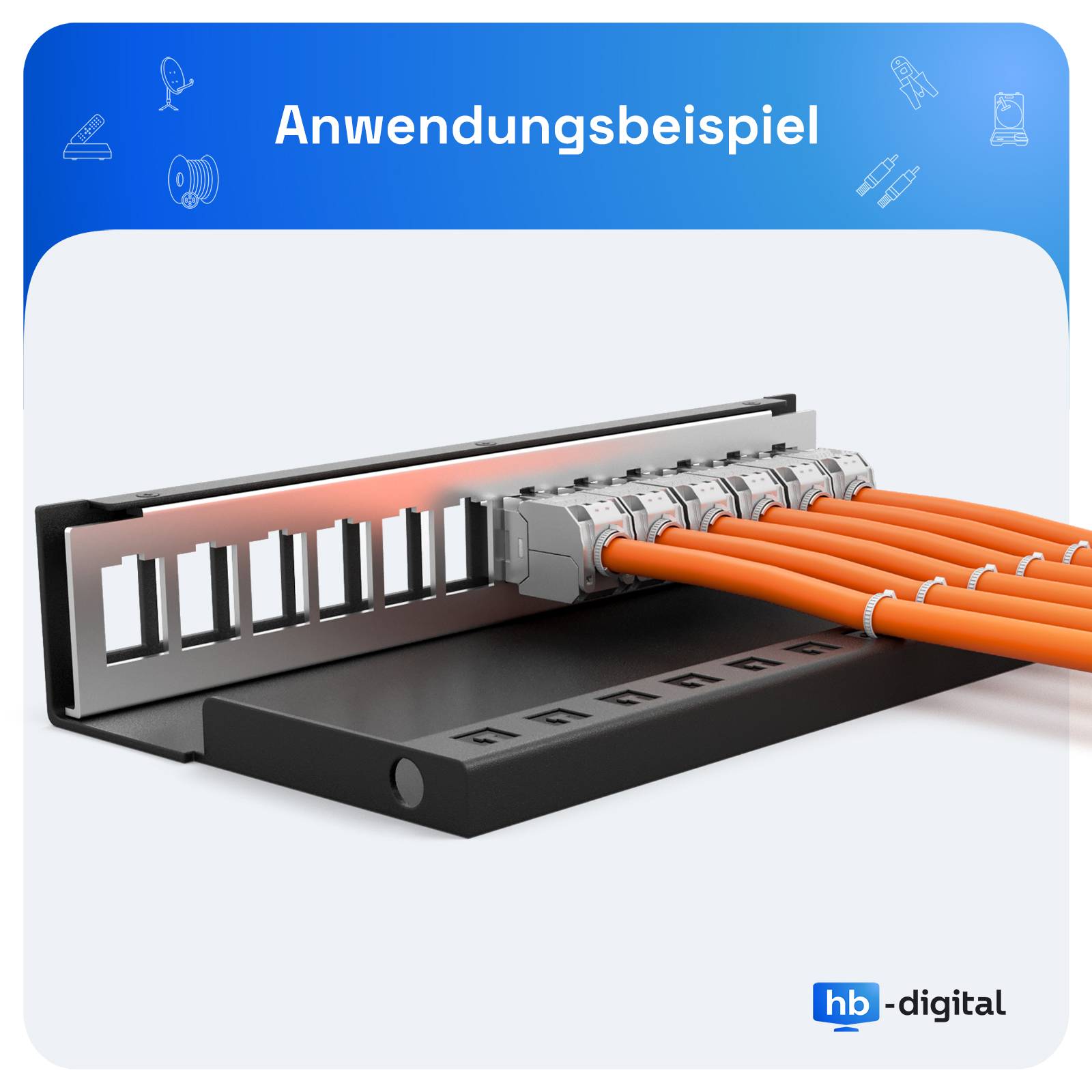 hb-digital Patch Panel 12 Port für Keystone Module Netzwerk Verteilerfeld Gehäuse schwarz