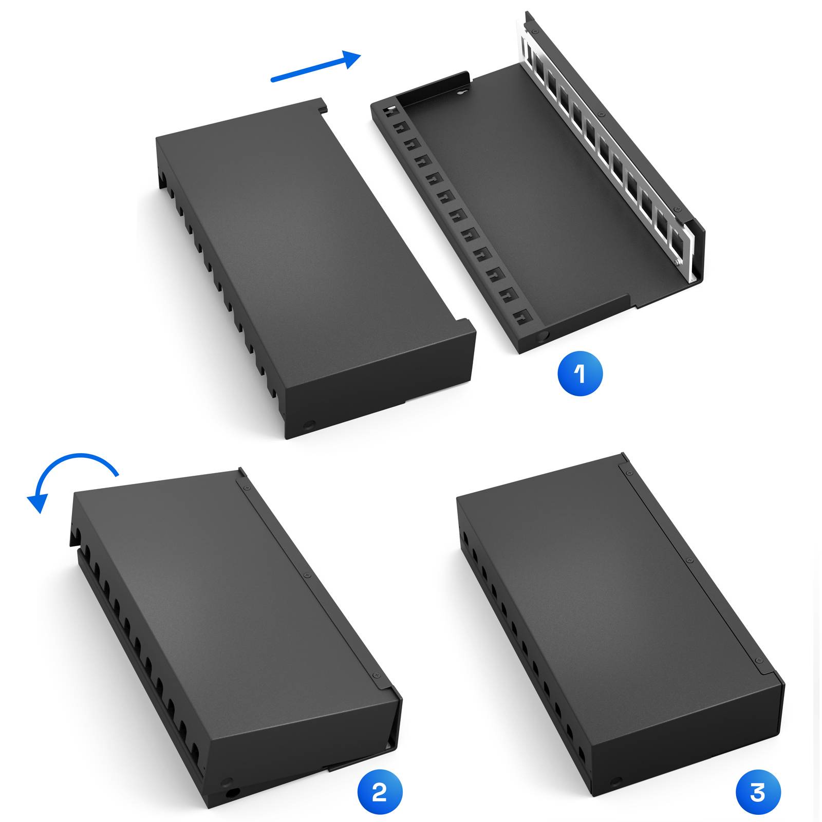 hb-digital Patch Panel 12 Port für Keystone Module Netzwerk Verteilerfeld Gehäuse schwarz