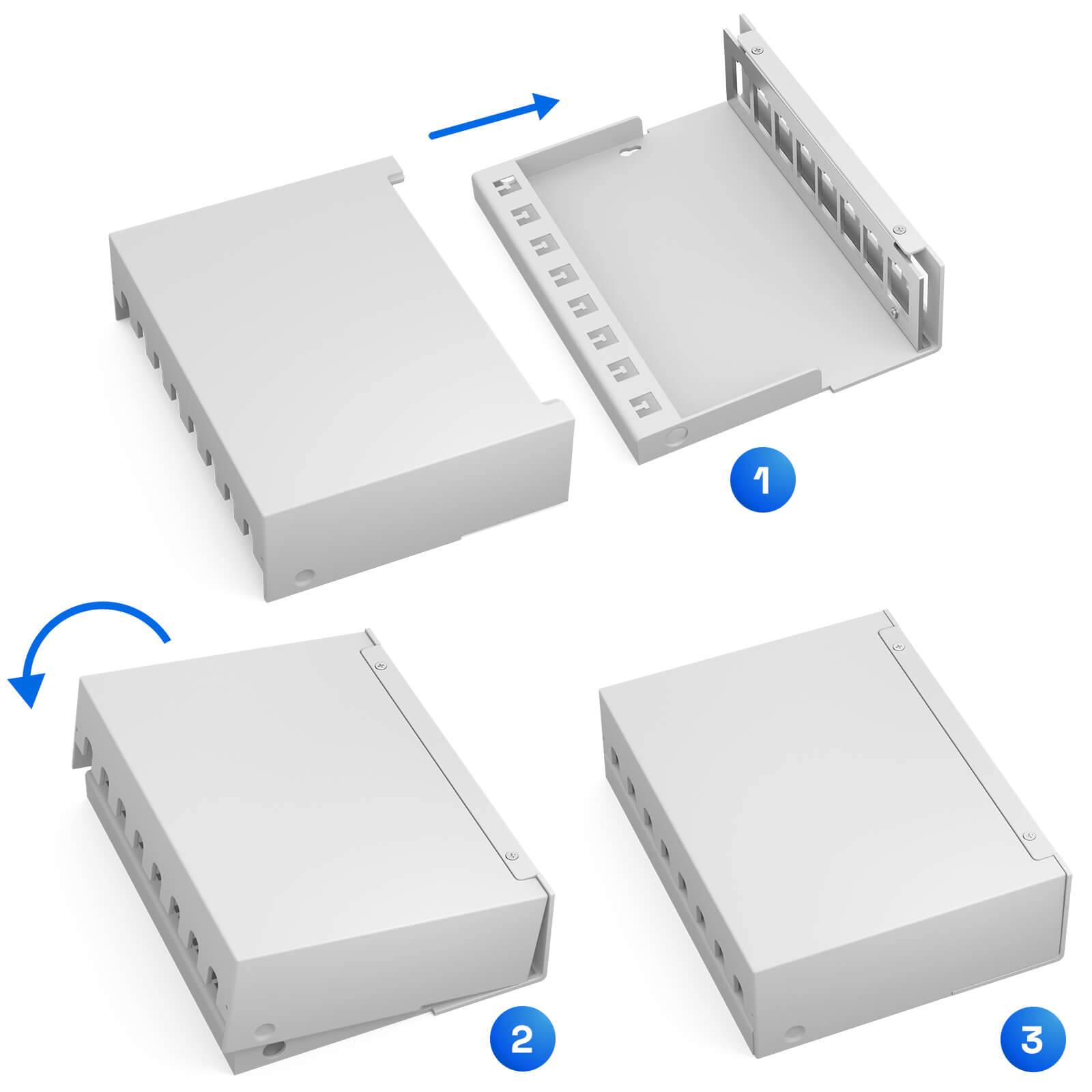 hb-digital Patchpanel 8 Port für Keystone Module Patchfeld Gehäuse hellgrau