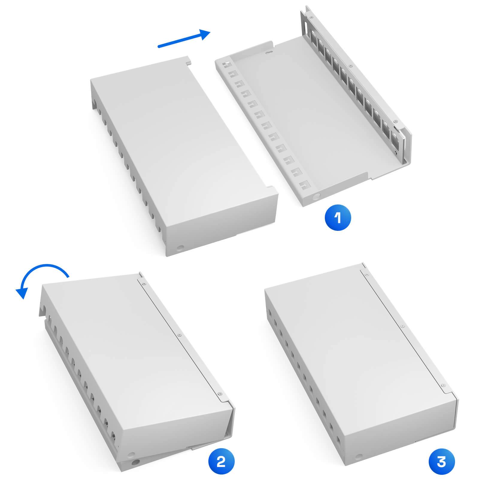 hb-digital Patch Panel 12 Port für Keystone Module Netzwerk Verteilerfeld Gehäuse hellgrau