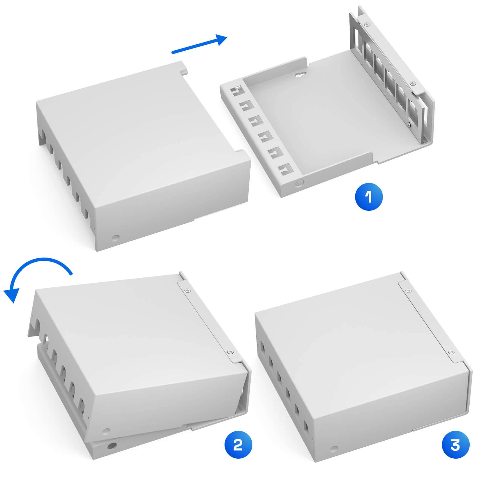 hb-digital Patch Panel 6 Port für Keystone Module Netzwerk Switch Gehäuse grau