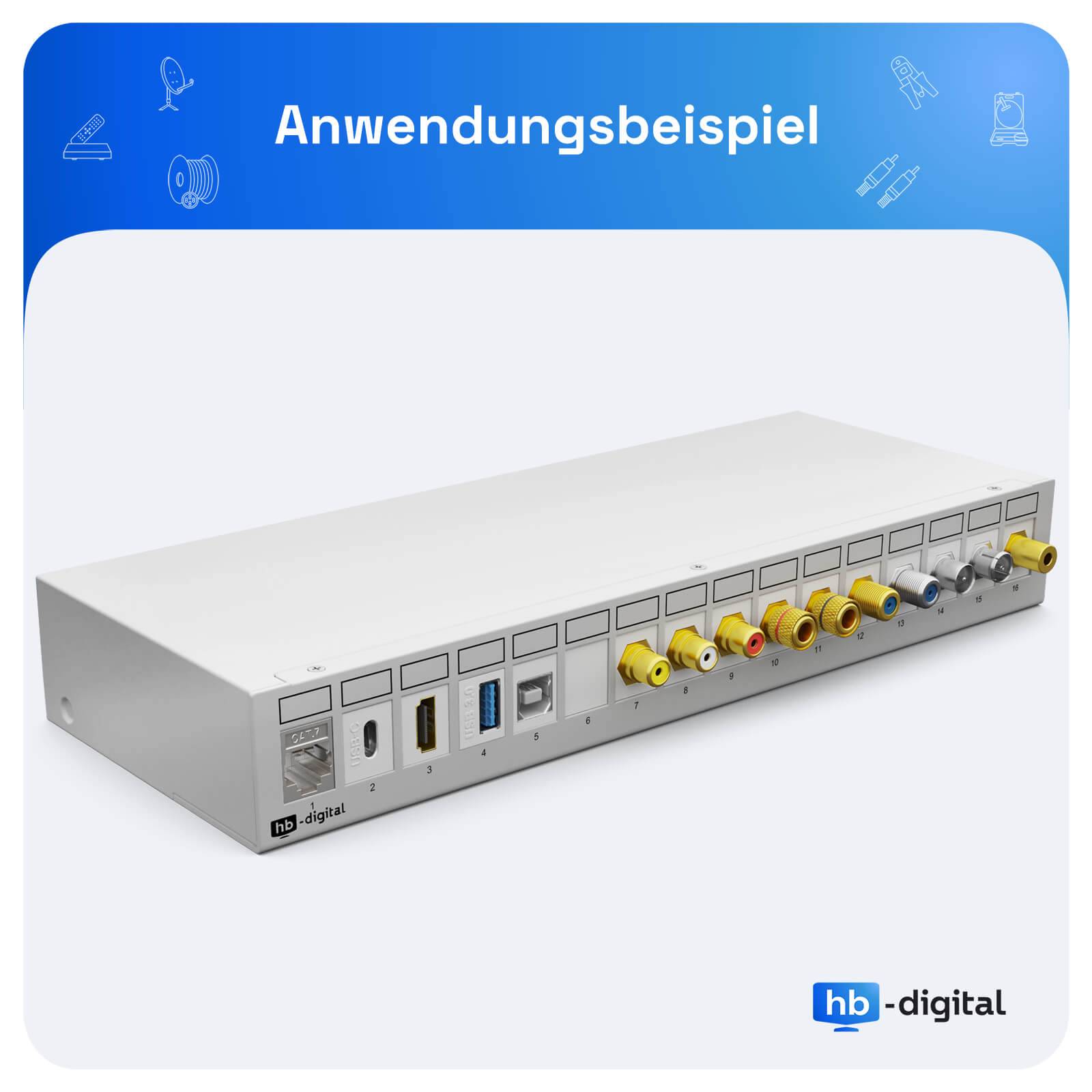 hb-digital Patchpanel 8 Port für Keystone Module Patchfeld Gehäuse hellgrau