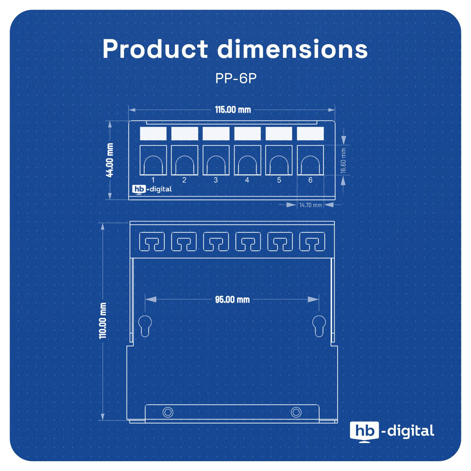 hb-digital Patchpanel 6 Port fuer Keystone Module Patch Box grau