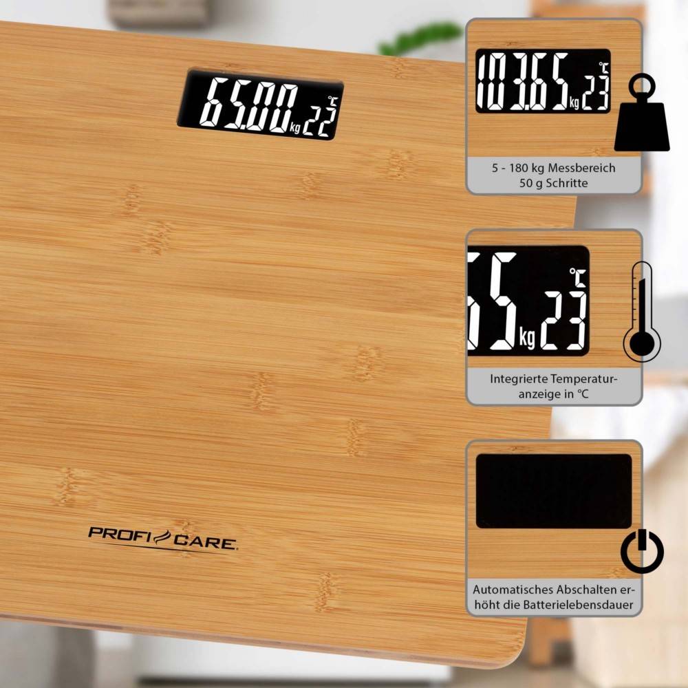 PROFI CARE Personenwaage m.Therm. PC-PW 3103 Bambus