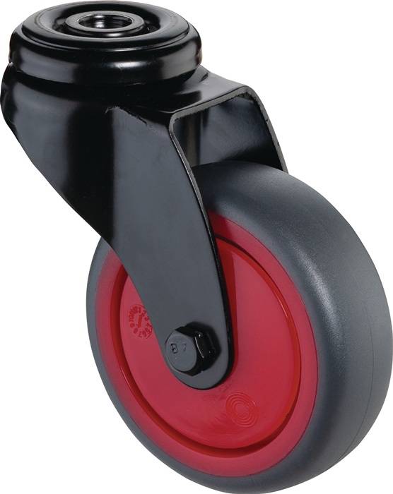 Lenkrolle D.50mm Trgf.50kg m.Rückenloch Kugell.Gum.grau BS ROLLEN