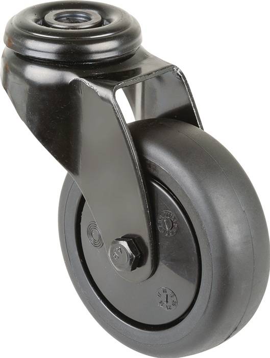 Lenkrolle D.75mm Trgf.75kg m.Rückenloch Ku.Kugell.Gum.schwarz BS ROLLEN