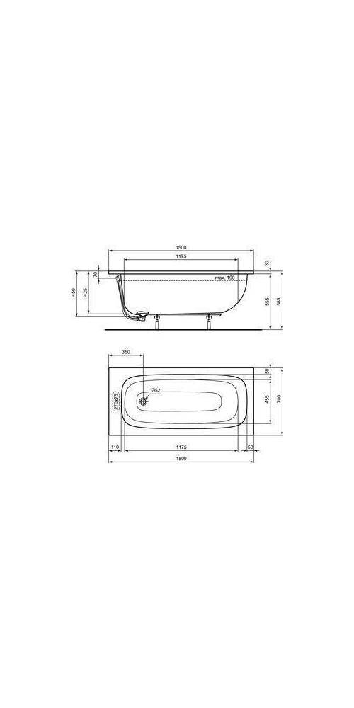 Ideal Standard IDS Körperform-Badewanne i.life 1500x700x450mm Weiß