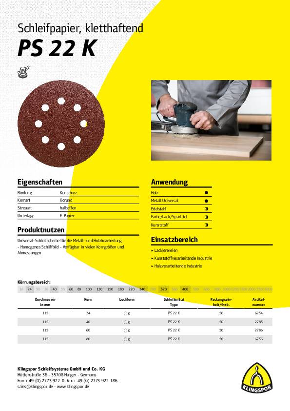 Haftschleifscheibe PS 22 K 150mm K.240 f.HO/Metall Korund