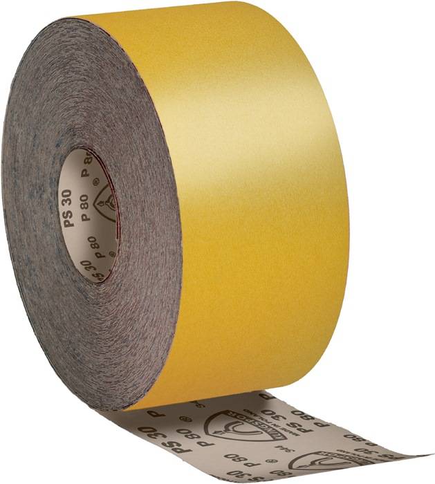 Eine große Rolle gelben Schleifpapiers mit der Aufschrift 