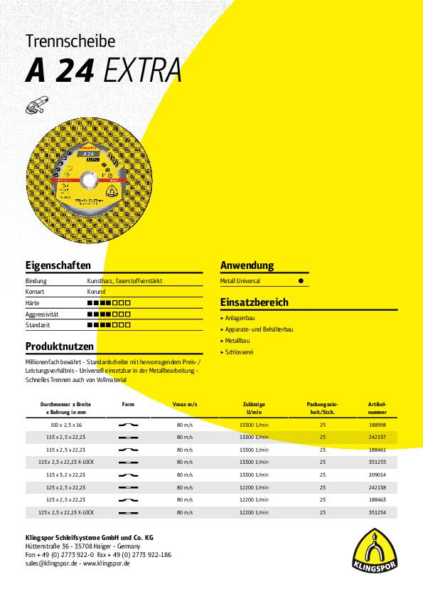 Trennscheibe A 24 Extra D125xB3,2mm Bohrung 22,23mm mittelhart GEK Dr.12200U/min