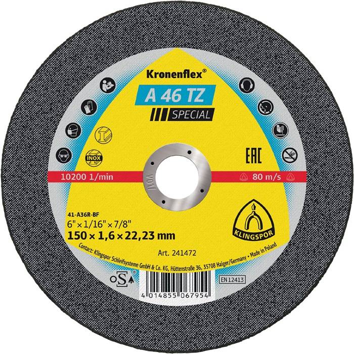 Trennscheibe A 46 TZ Special D150x1,6mm ger.INOX Bohr.22,23mm KLINGSPOR