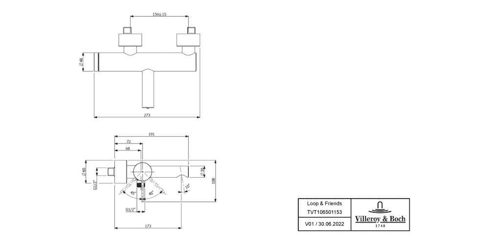 Villeroy & Boch V&B EH-Wannenb LOOP & FRIENDS Wandmontage,