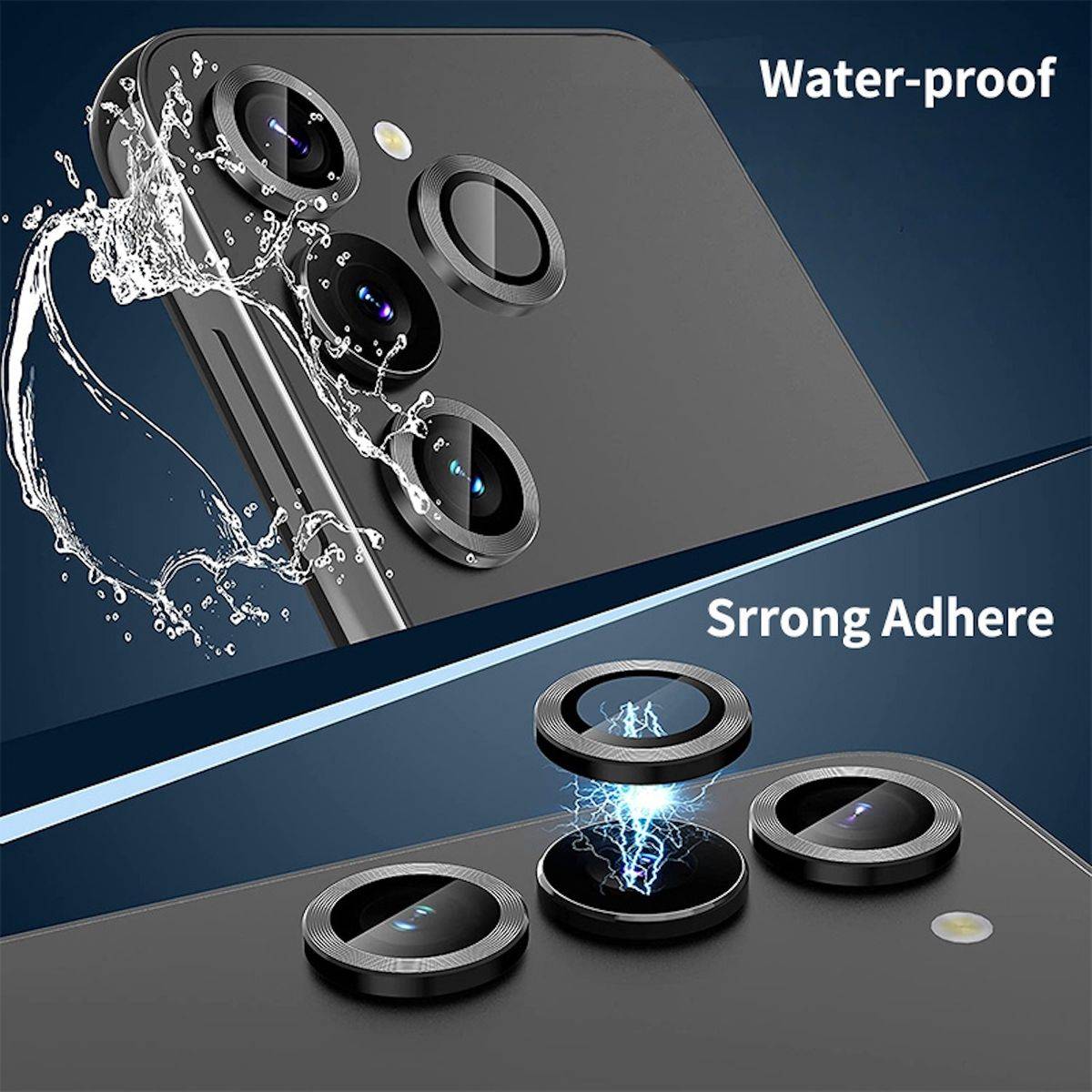 Für Samsung Galaxy A14 / A34 Aluminium Ring Kamera + H9 Tempered Hart Glas Film Silber