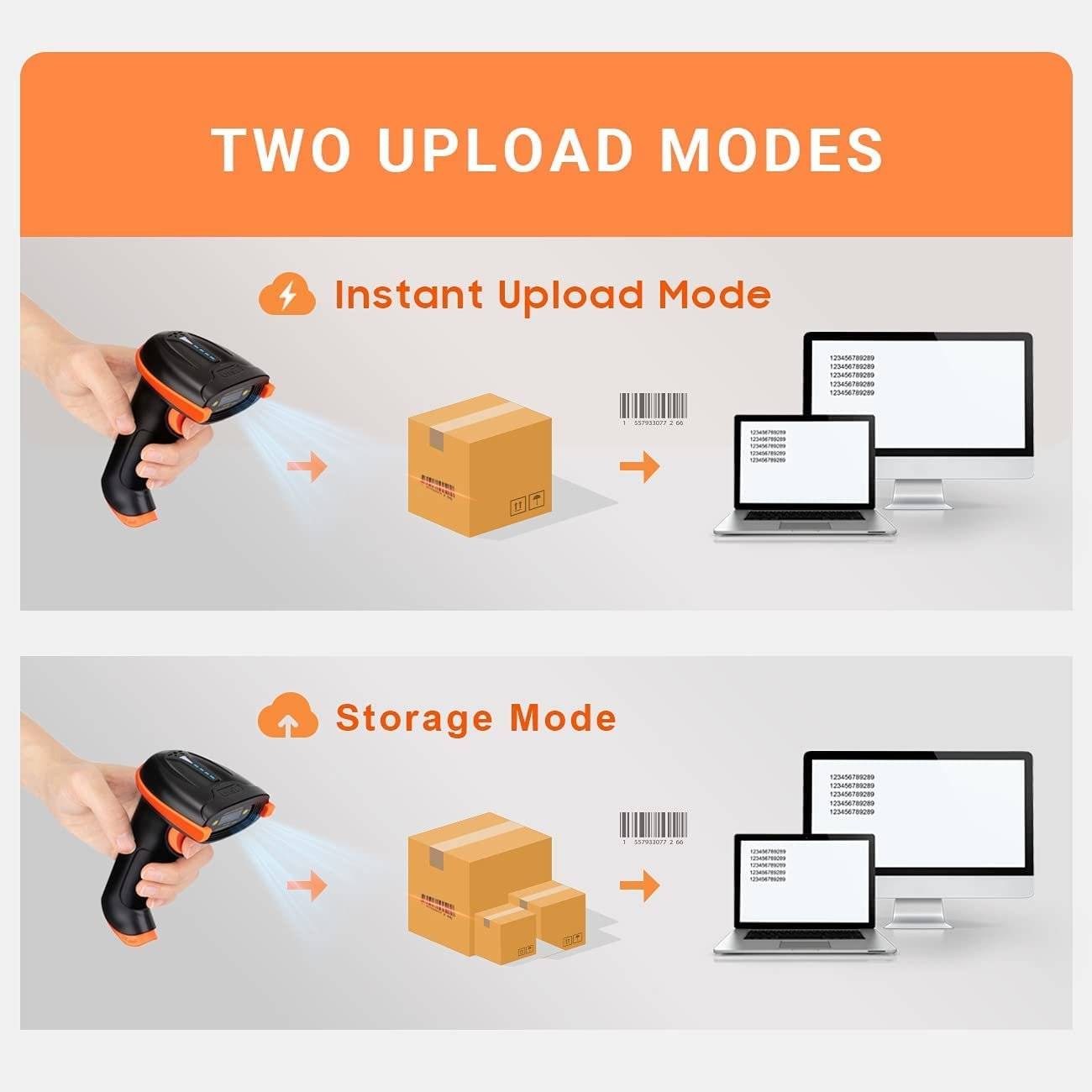 Tera Kabelloser Handheld-Barcode-Scanner 1D Wireless USB Akku 2000mAh Modell 5100 Orange