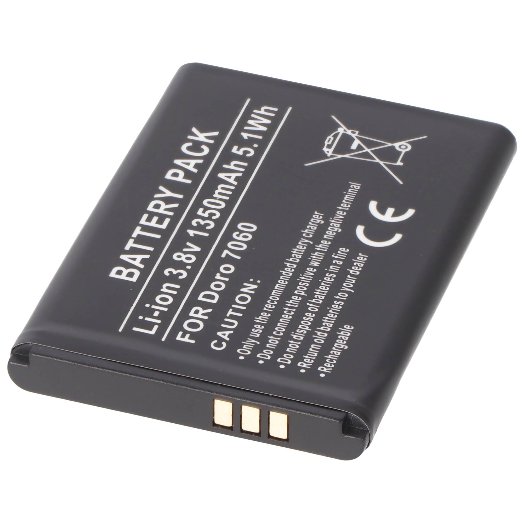 Akku passend für Doro 7060, DBS-1350A Li-ion, 3,8V, 1350mAh, 5,1Wh, ca. 53 x 38,5 x 5,6mm