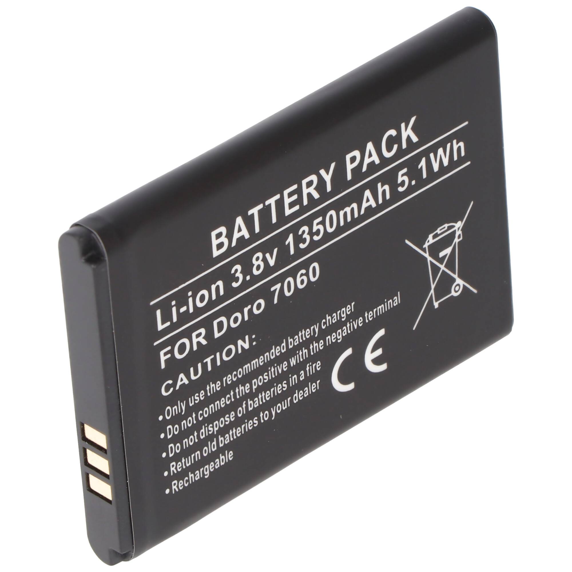 Akku passend für Doro 7060, DBS-1350A Li-ion, 3,8V, 1350mAh, 5,1Wh, ca. 53 x 38,5 x 5,6mm