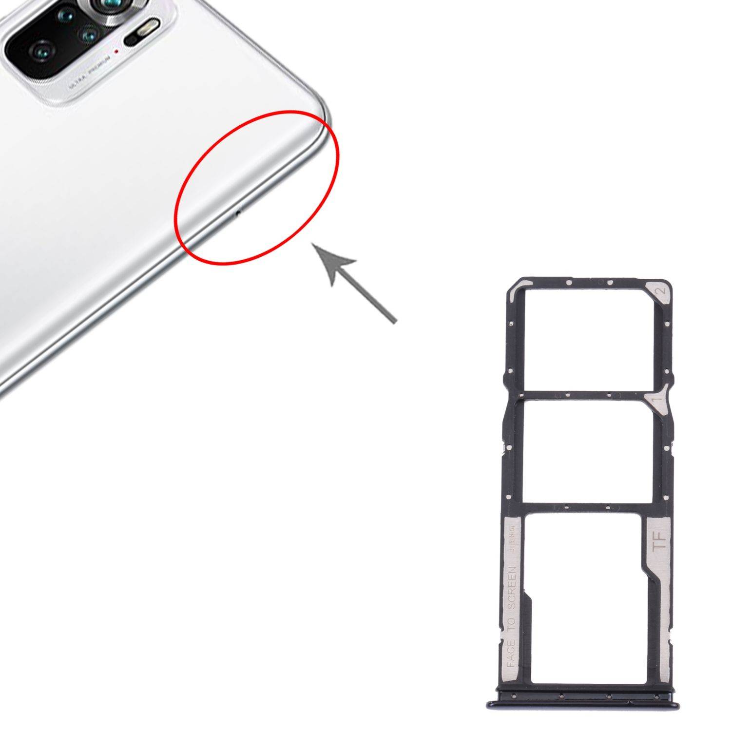 Dual SIM + Micro SD Karten Halter Adapter Schwarz für Xiaomi Redmi Note 10 4G / Note 10S Ersatzteil