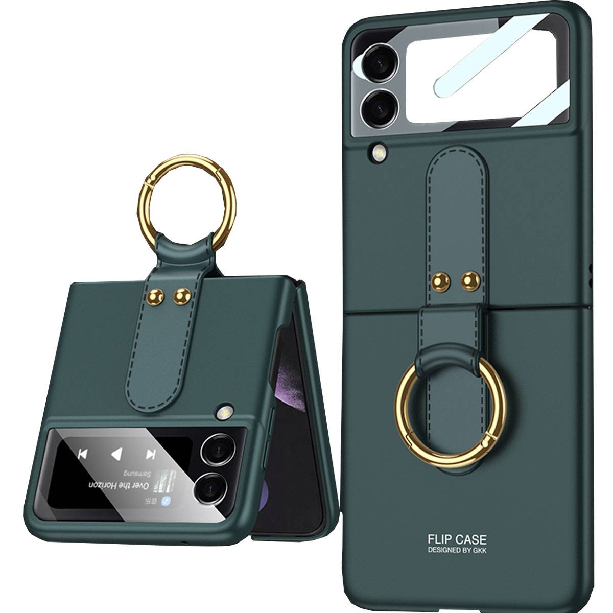 Für Samsung Galaxy Z Flip3 5G Ring-Halter Kunstleder Cover Handy Grün