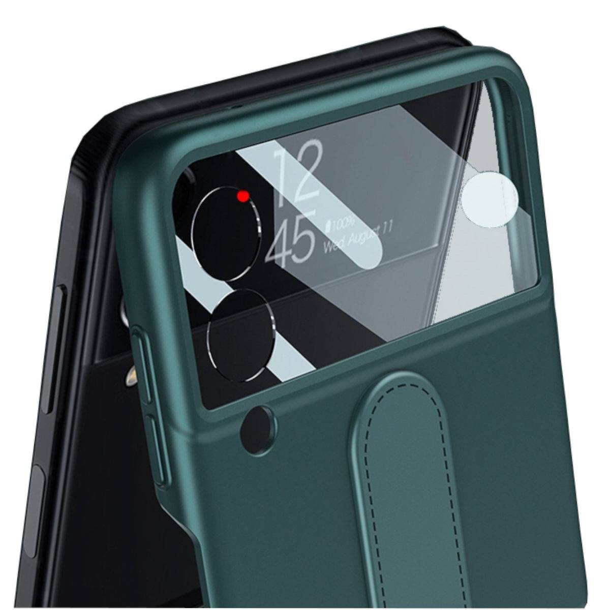 Für Samsung Galaxy Z Flip3 5G Ring-Halter Kunstleder Cover Handy Grün