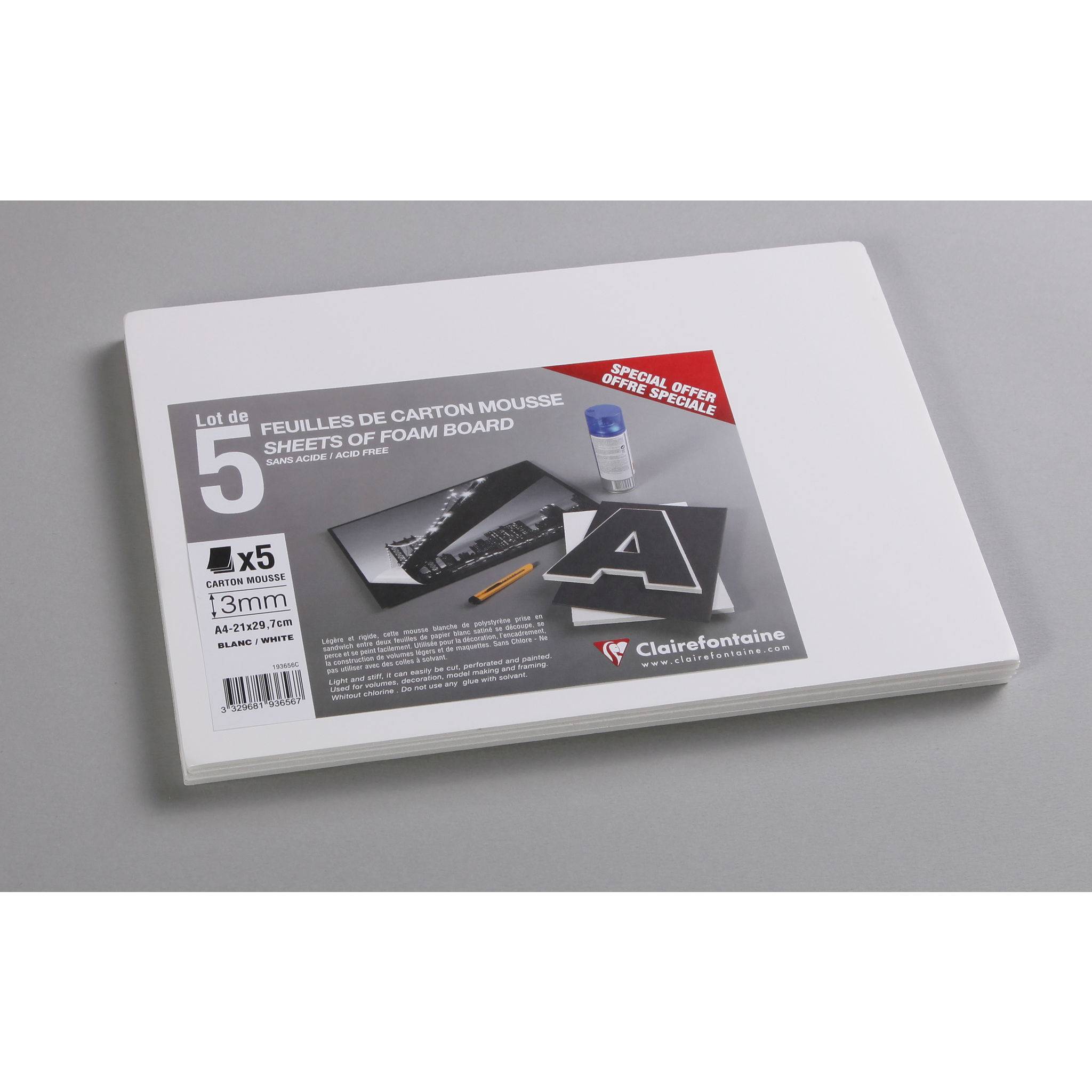 Clairefontaine Schaumkarton 3,0 mm DIN A4 5 Bogen - Weiß 193656C