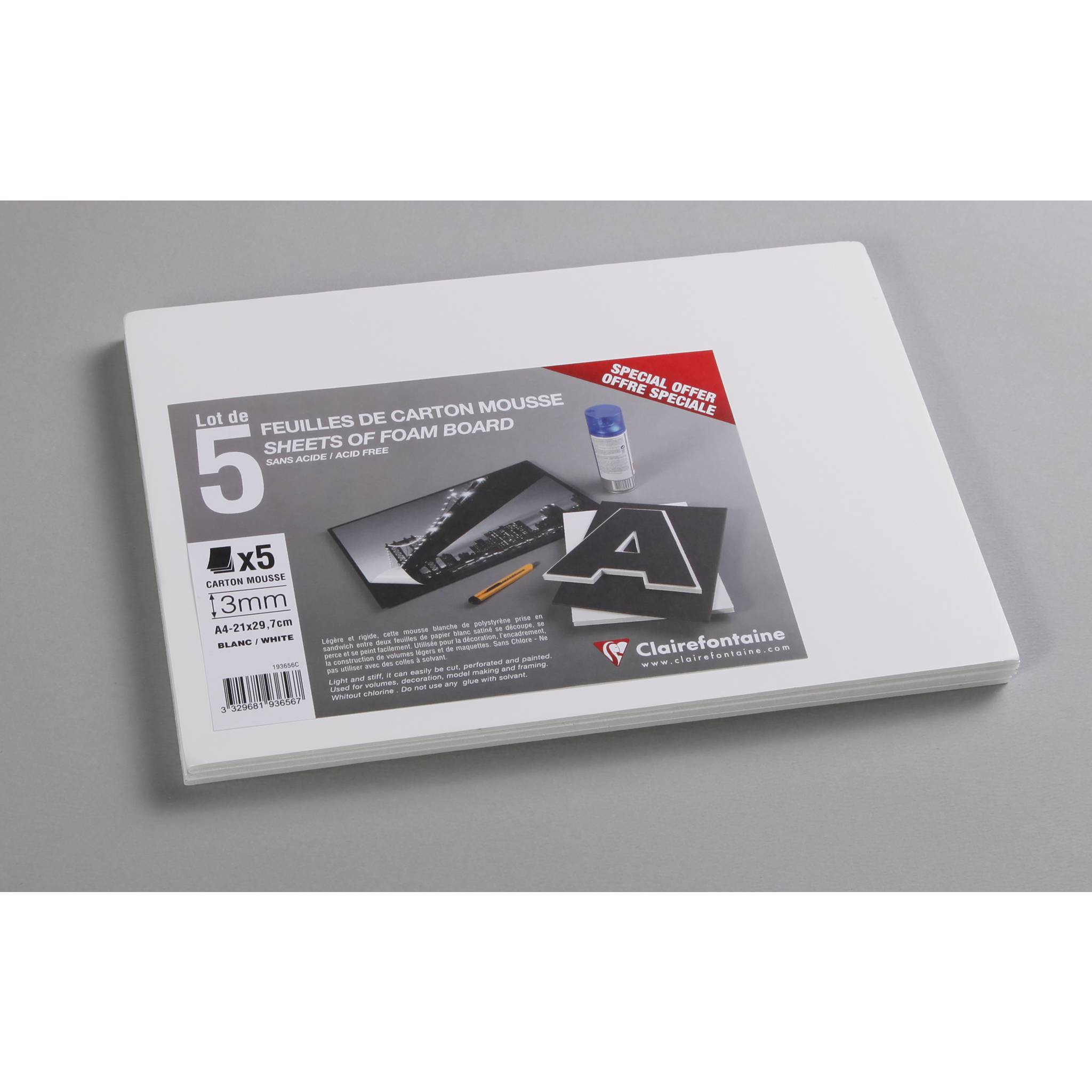 Clairefontaine Schaumkarton 3,0 mm DIN A4 5 Bogen - Weiß 193656C