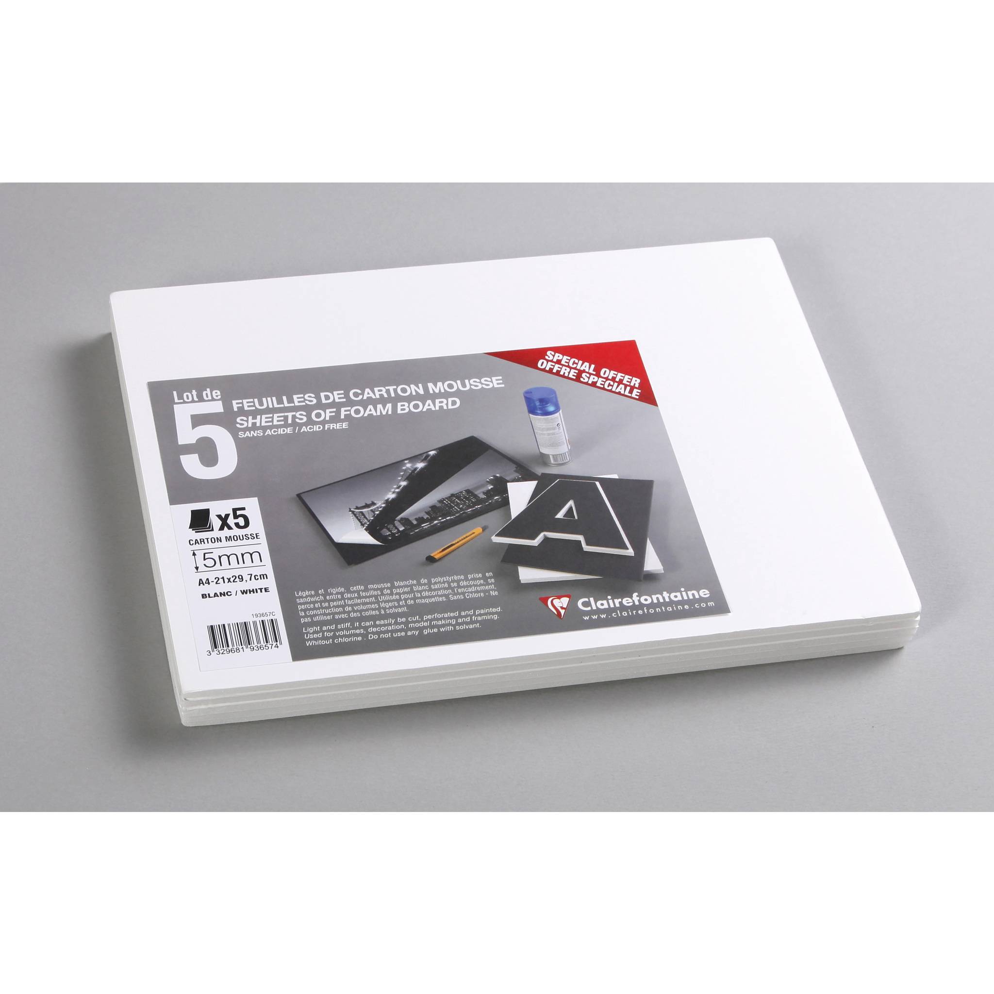 Clairefontaine Schaumkarton 5,0 mm DIN A4 5 Bogen - Weiß 193657C