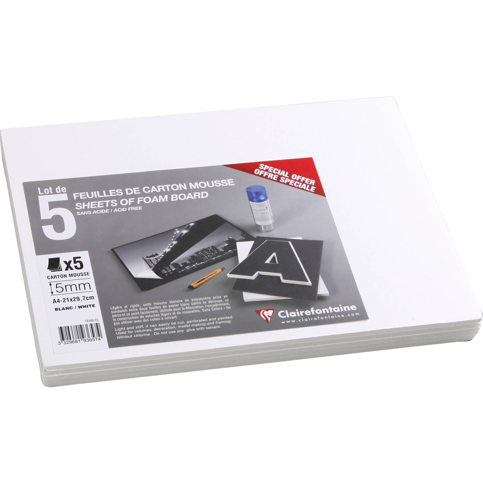 Clairefontaine Schaumkarton 5,0 mm DIN A4 5 Bogen - Weiß 193657C