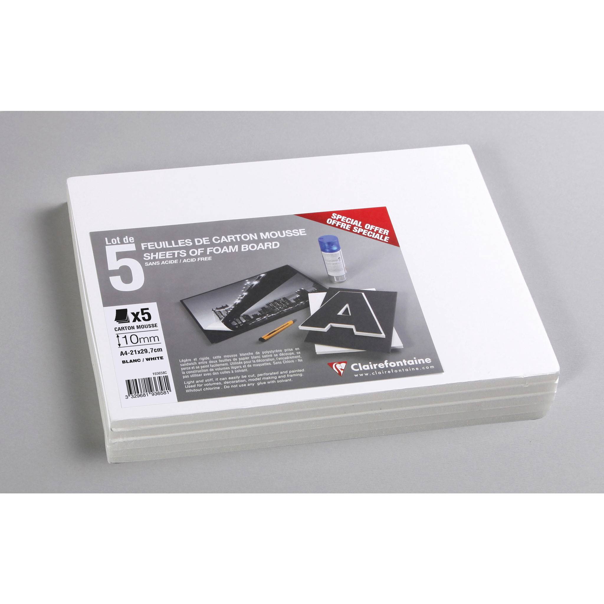 Clairefontaine Schaumkarton 10 mm DIN A4 5 Bogen - Weiß 193658C