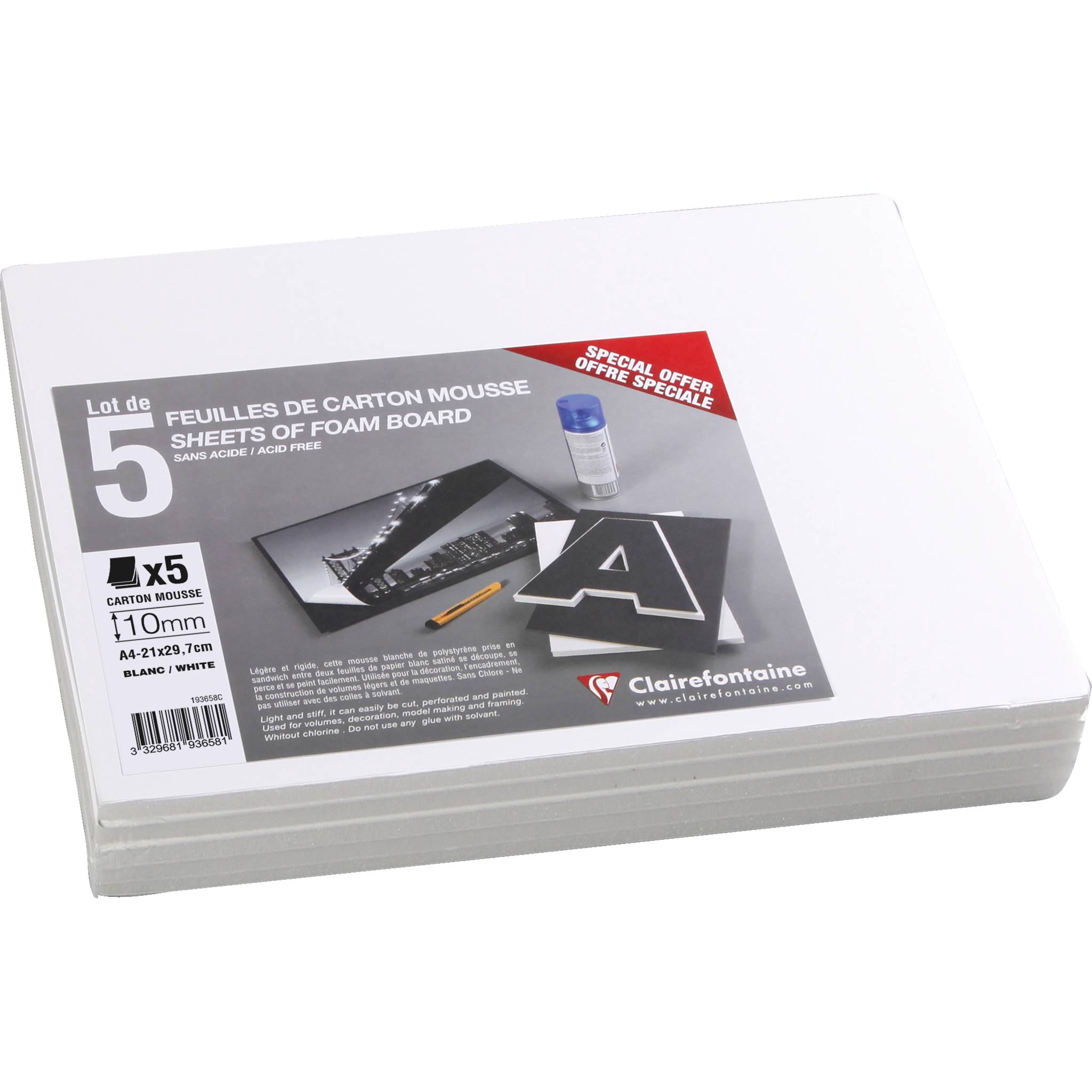 Clairefontaine Schaumkarton 10 mm DIN A4 5 Bogen - Weiß 193658C