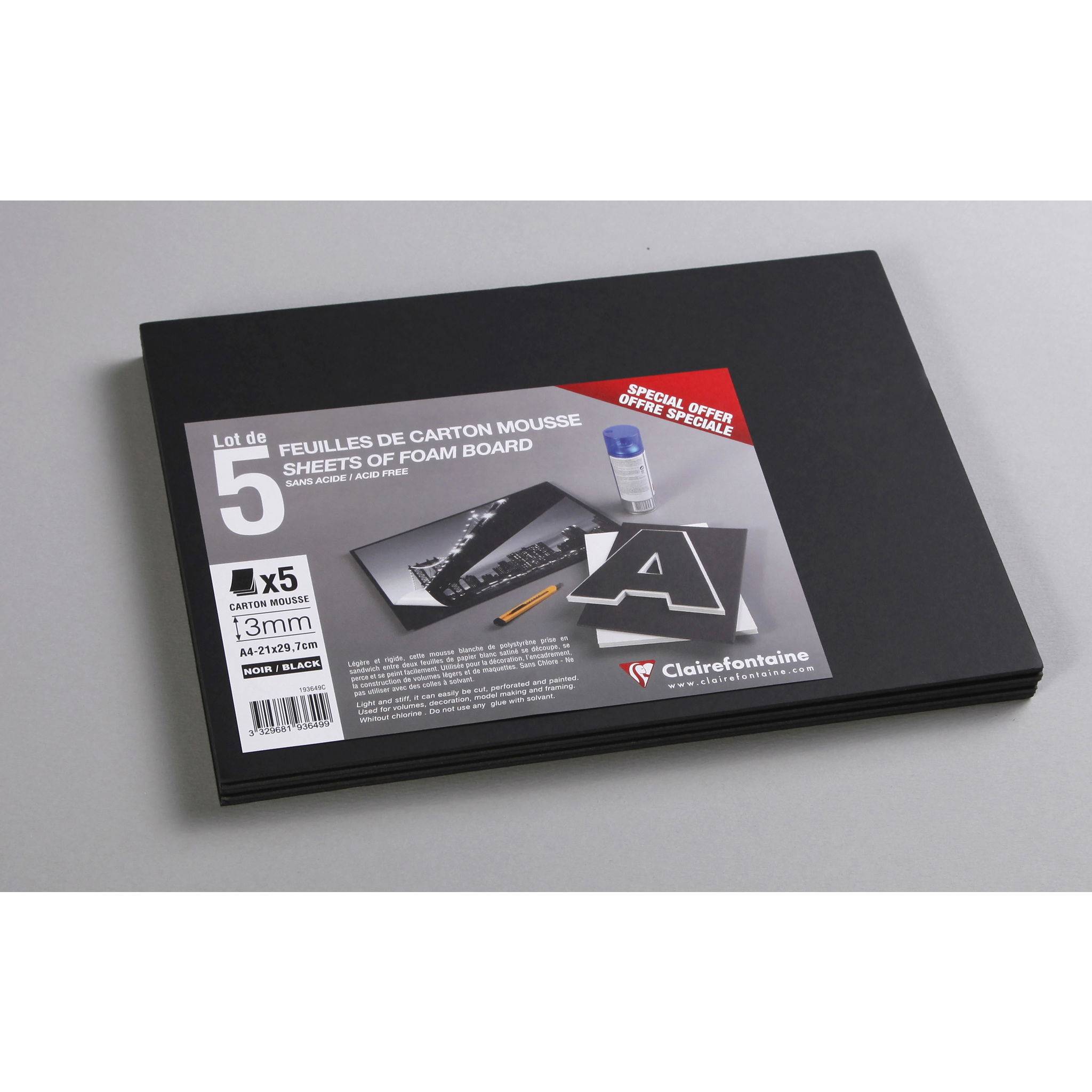 Clairefontaine Schaumkarton 3,0 mm DIN A4 5 Bogen - Schwarz 193649C