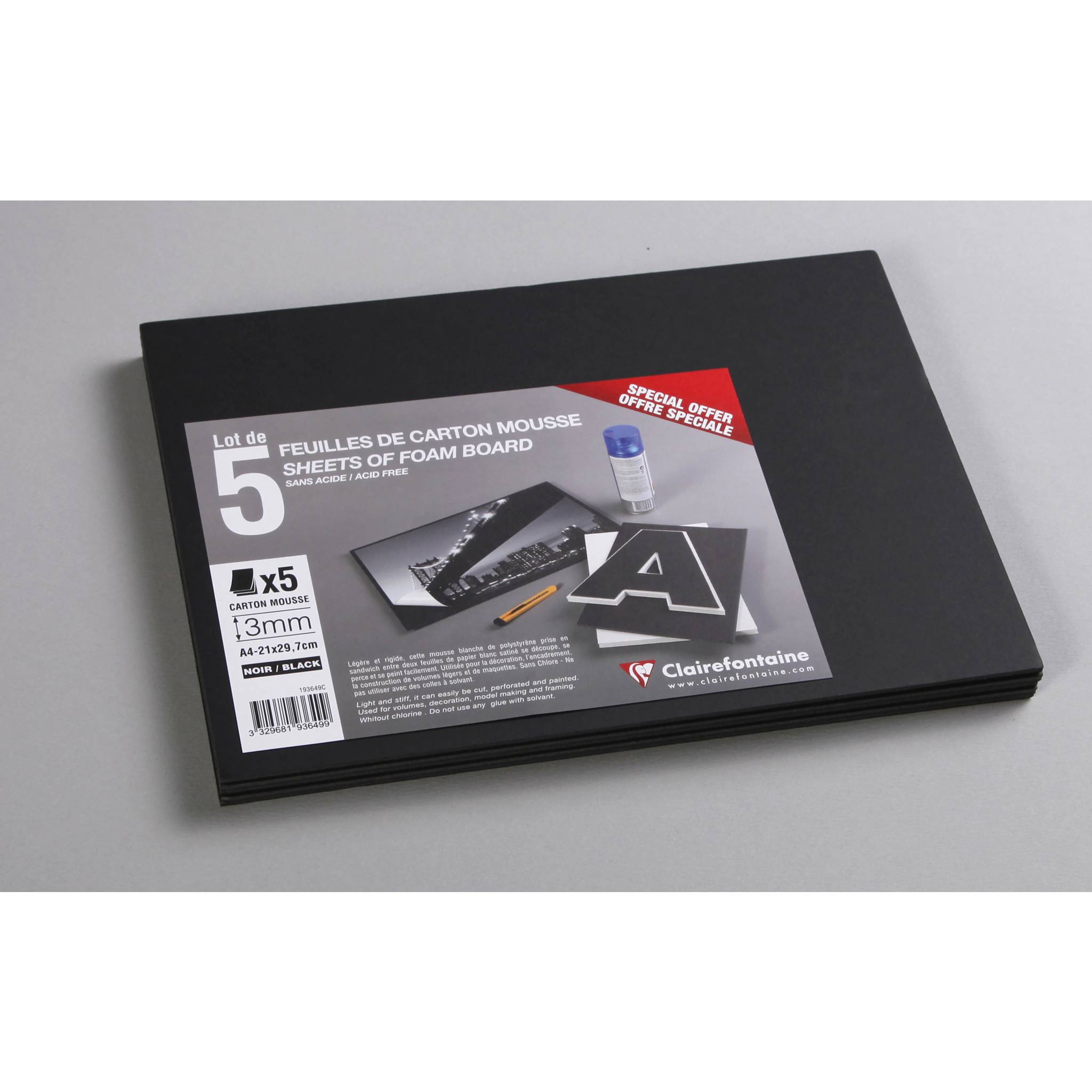 Clairefontaine Schaumkarton 3,0 mm DIN A4 5 Bogen - Schwarz 193649C