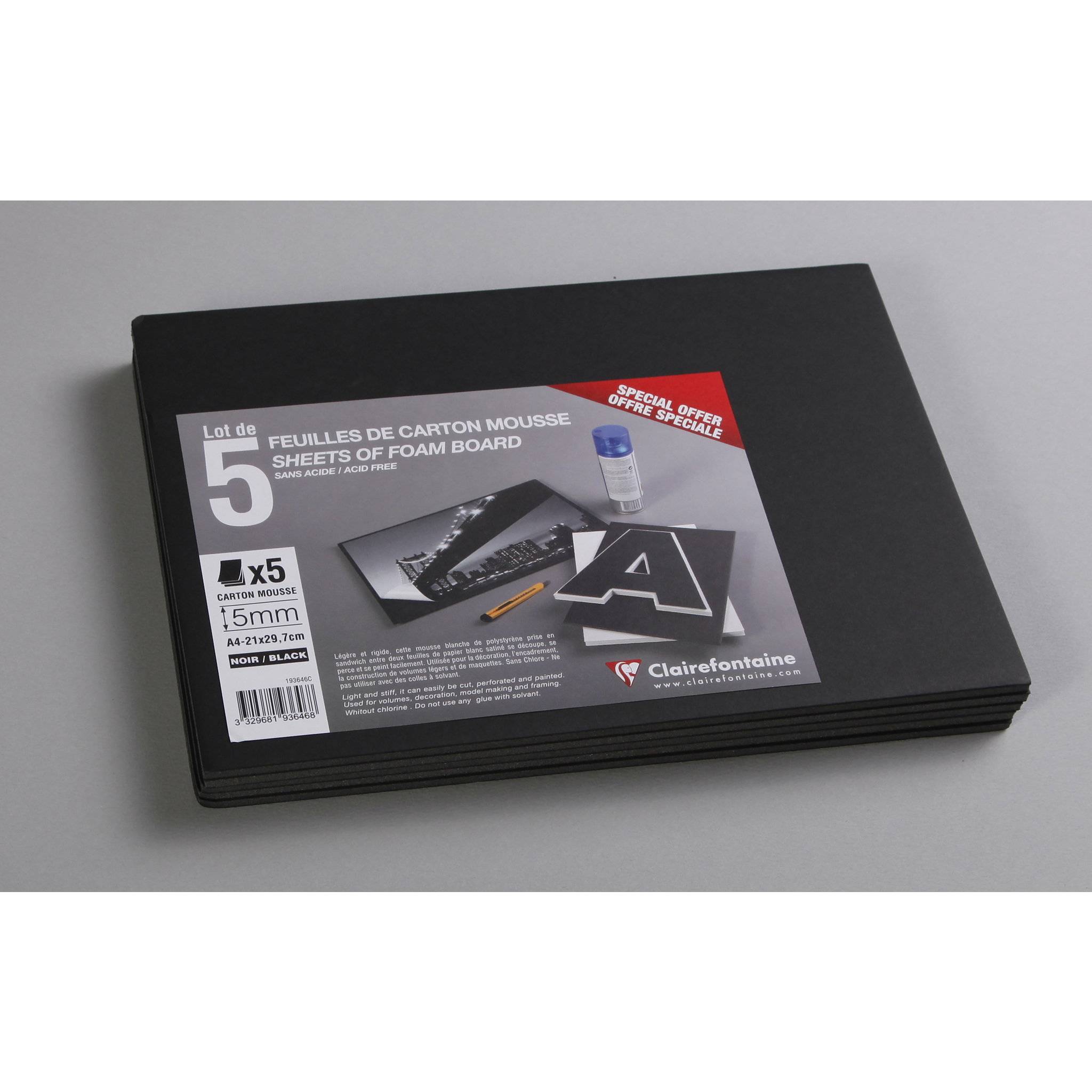 Clairefontaine Schaumkarton 5,0 mm DIN A4 5 Bogen - Schwarz 193646C