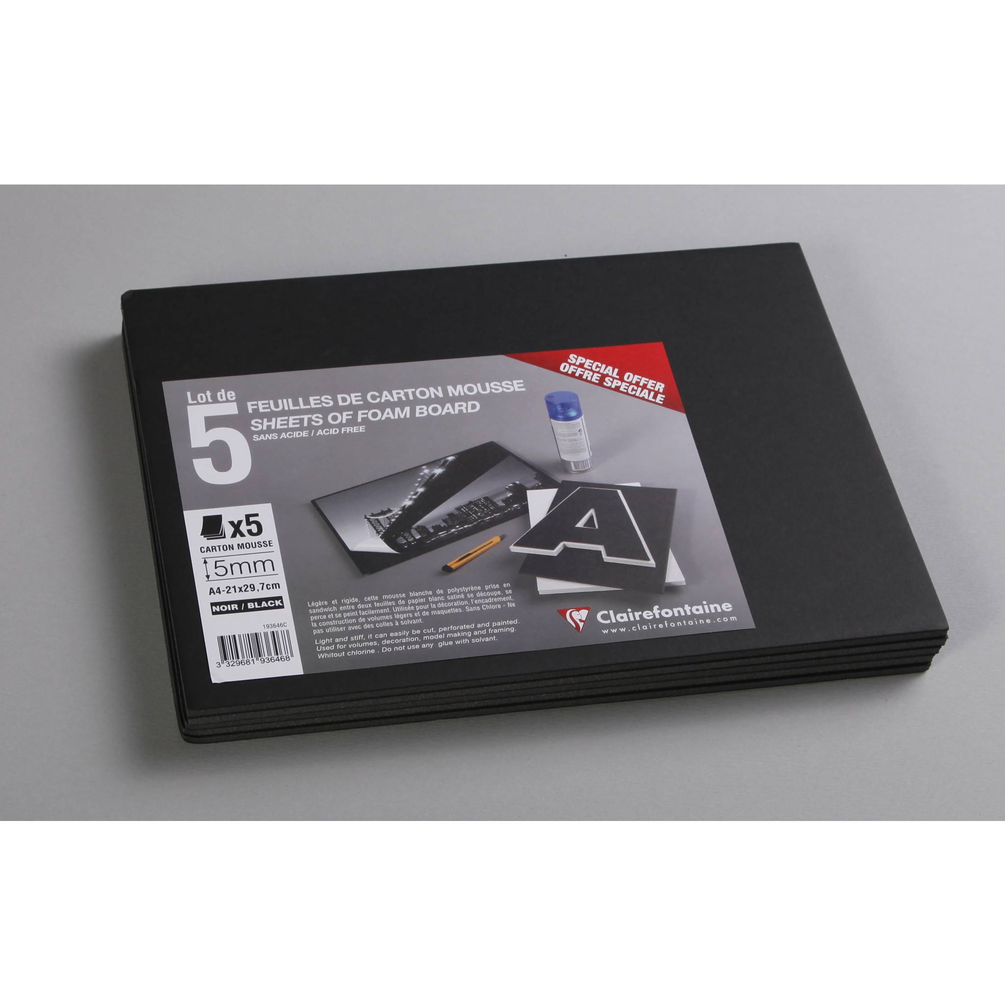 Clairefontaine Schaumkarton 5,0 mm DIN A4 5 Bogen - Schwarz 193646C