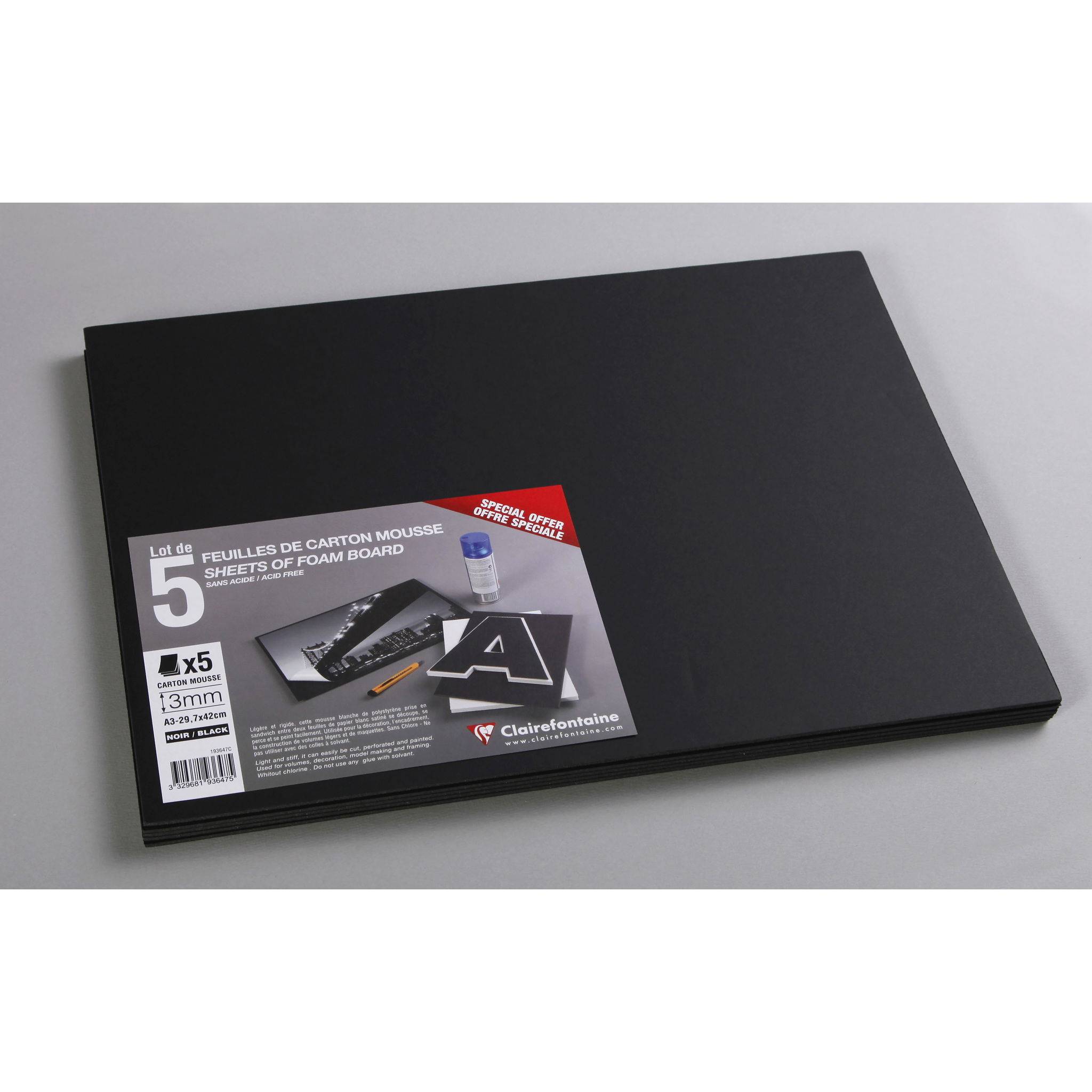 Clairefontaine Schaumkarton 3,0 mm DIN A3 5 Bogen - Schwarz 193647C
