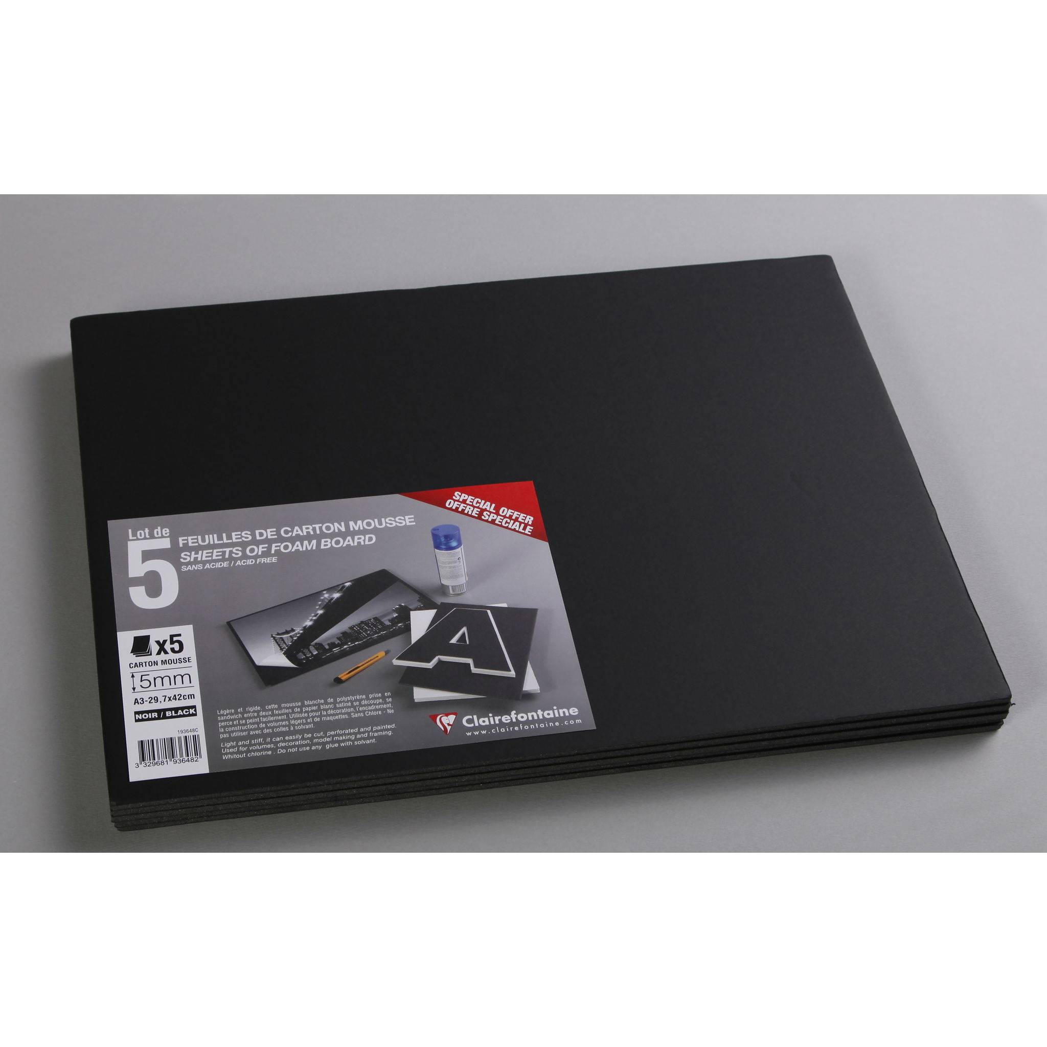 Clairefontaine Schaumkarton 5,0 mm DIN A3 5 Bogen - Schwarz 193648C