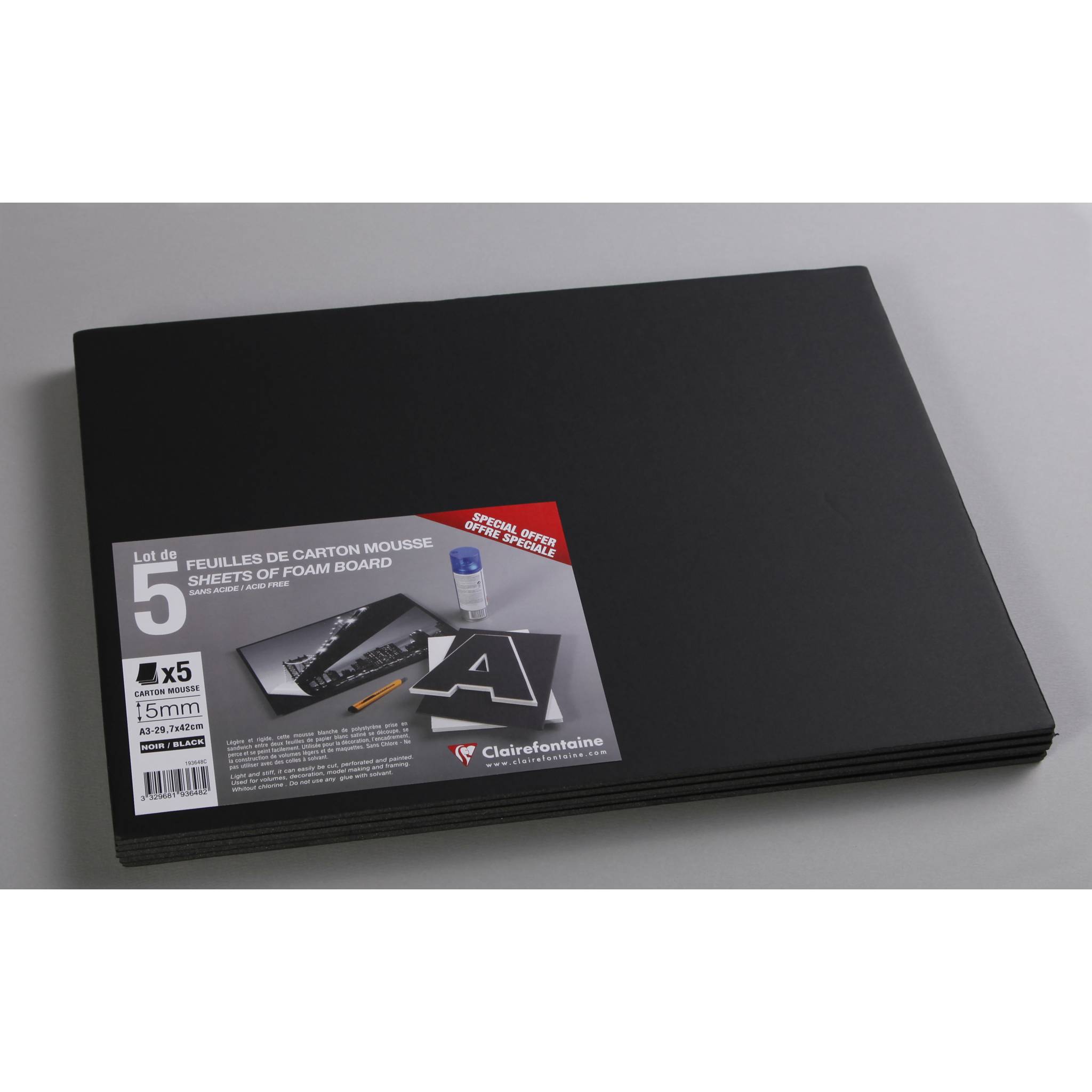 Clairefontaine Schaumkarton 5,0 mm DIN A3 5 Bogen - Schwarz 193648C