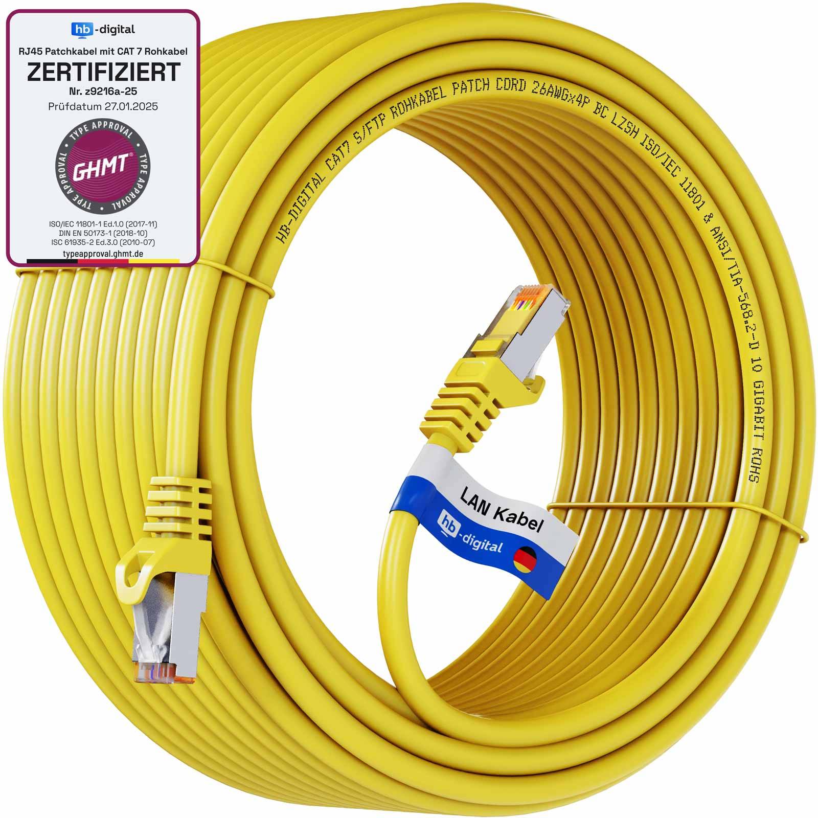 hb-digital Patchkabel 30m CAT7 Rohkabel RJ45 S/FTP PiMF LSZH gelb