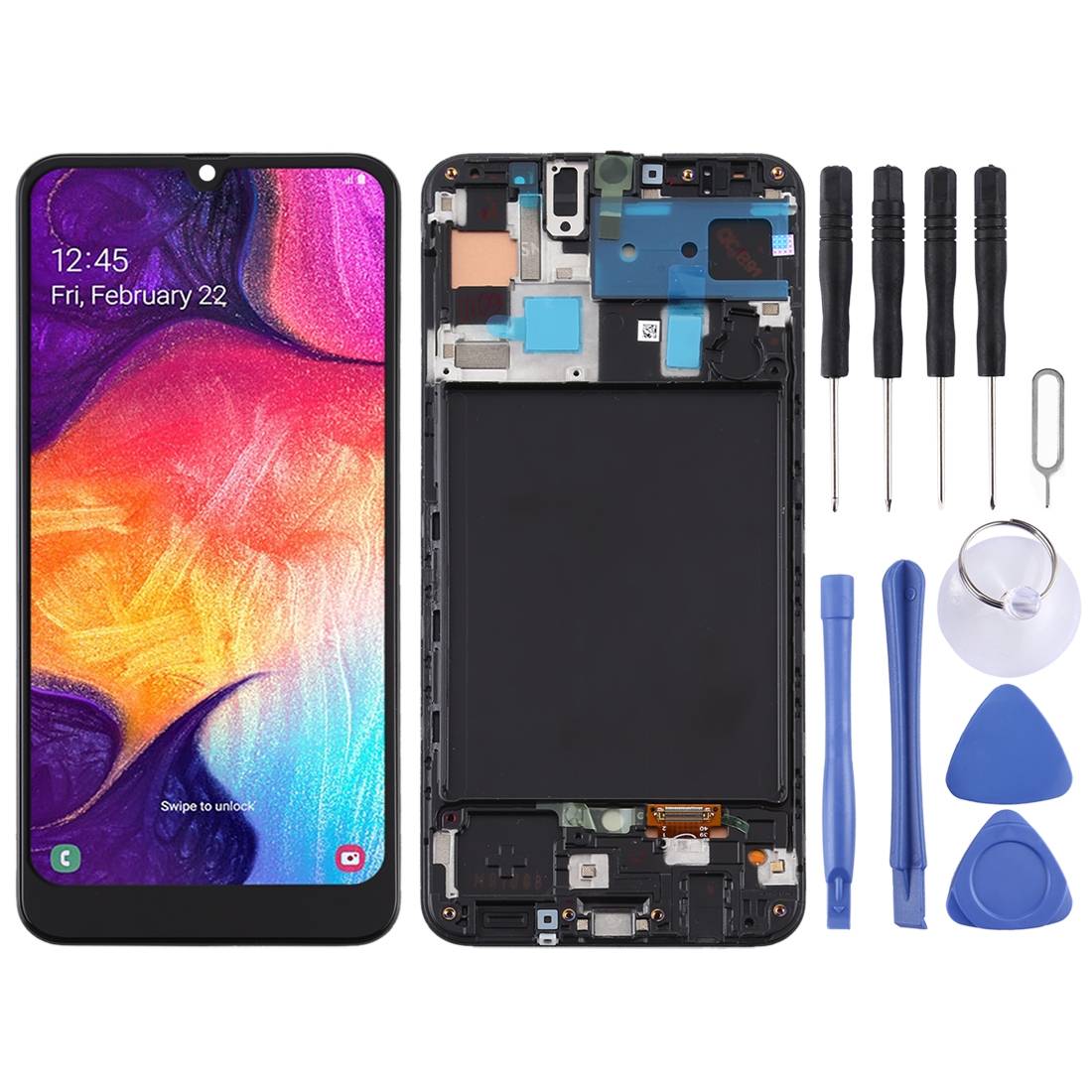 Für Samsung Galaxy A50 A505F Display Full TFT LCD mit Rahmen Einheit Touch Ersatzteil Reparatur Schwarz (ohne Fingerprint)