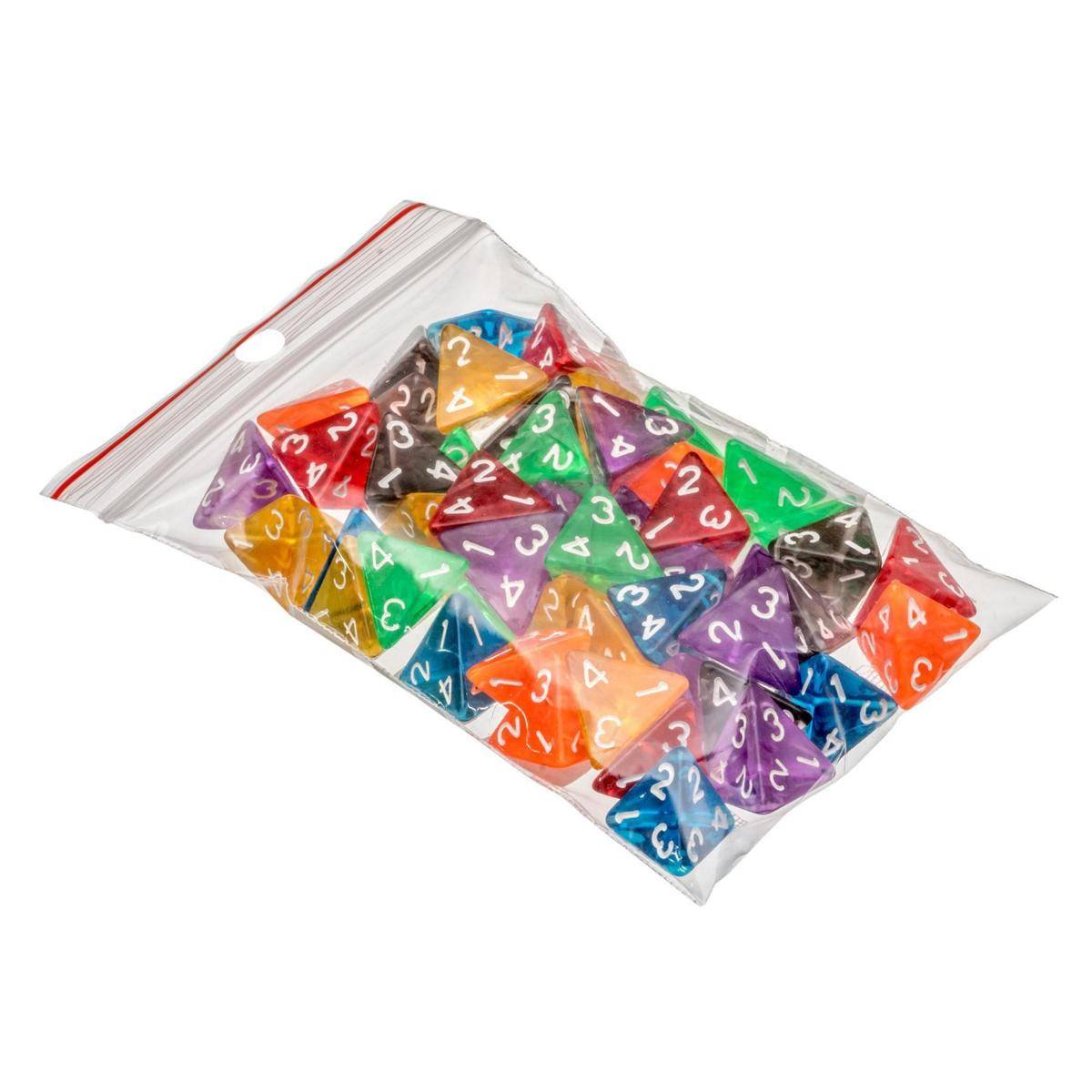 Würfel, 4 seitig, transparent, 50er Beutel