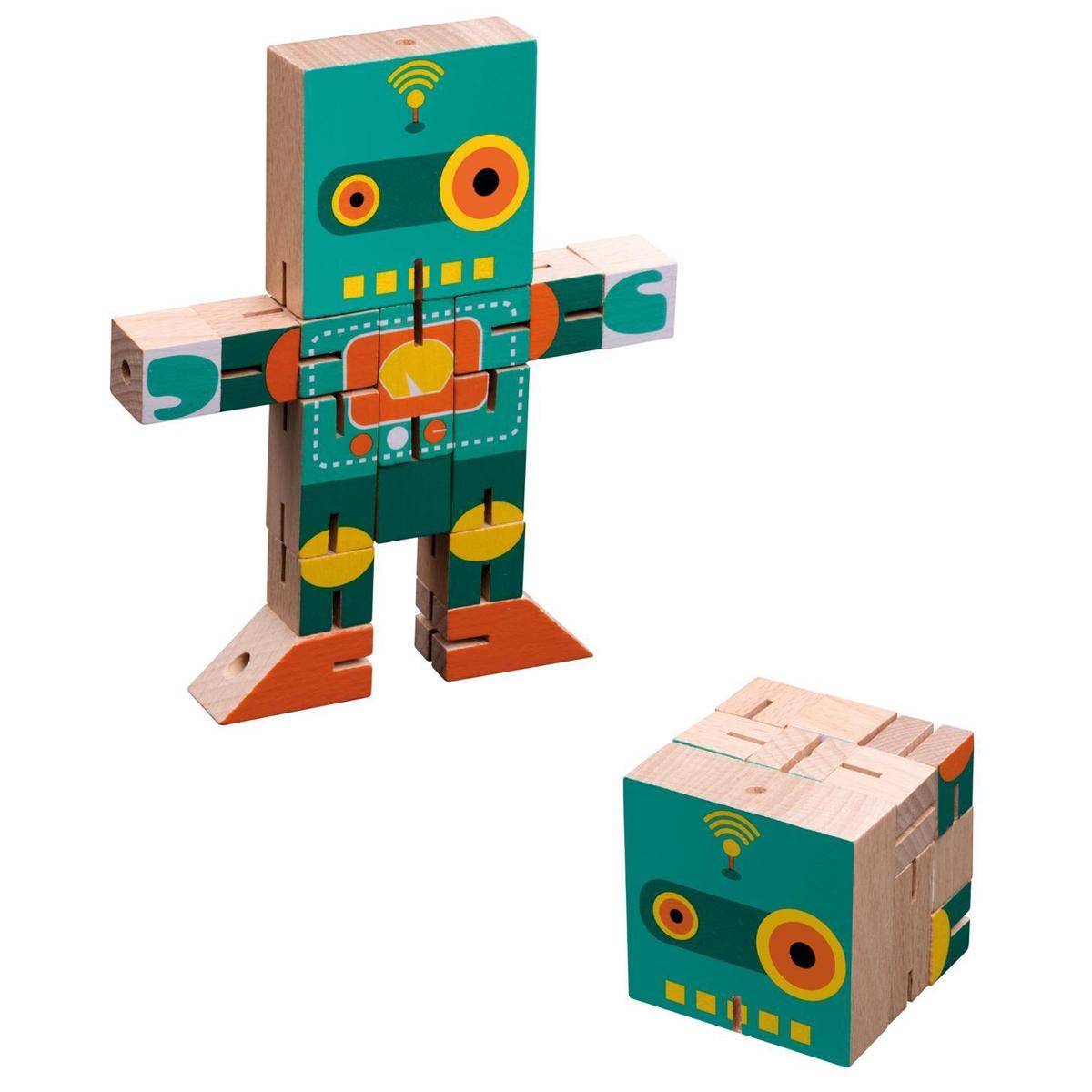 Robot Cube, Figurenspiel, 1 Spieler,Brettspiel aus Holz, 1-2 Spieler, ab 8 Jahre