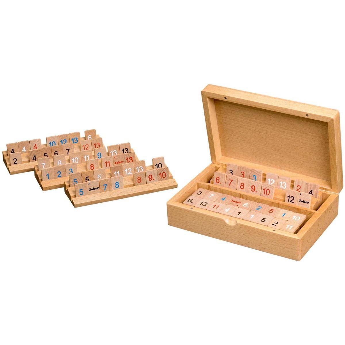 Rummy, Holzkassette, klein, Magnetverschluss, Brettspiel aus Holz, 2 - 4 Spieler