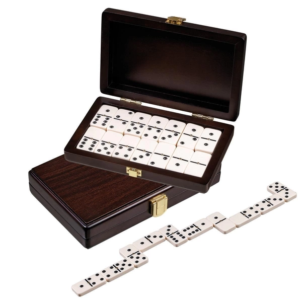 Domino, Doppel 6, in Box mit Walnussoptik, Brettspiel, ab 6 Jahre Domino, Doppel 6, in Box mit Walnussoptik, Brettspiel, ab 6 Jahre