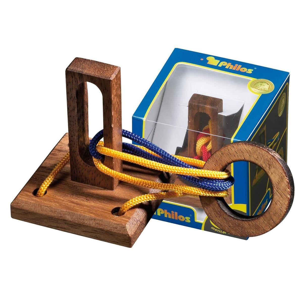 Verrückter Ring, Seilpuzzle, Geschicklichkeitsspiel aus Holz, 1-2 Spieler, ab 8 Jahren