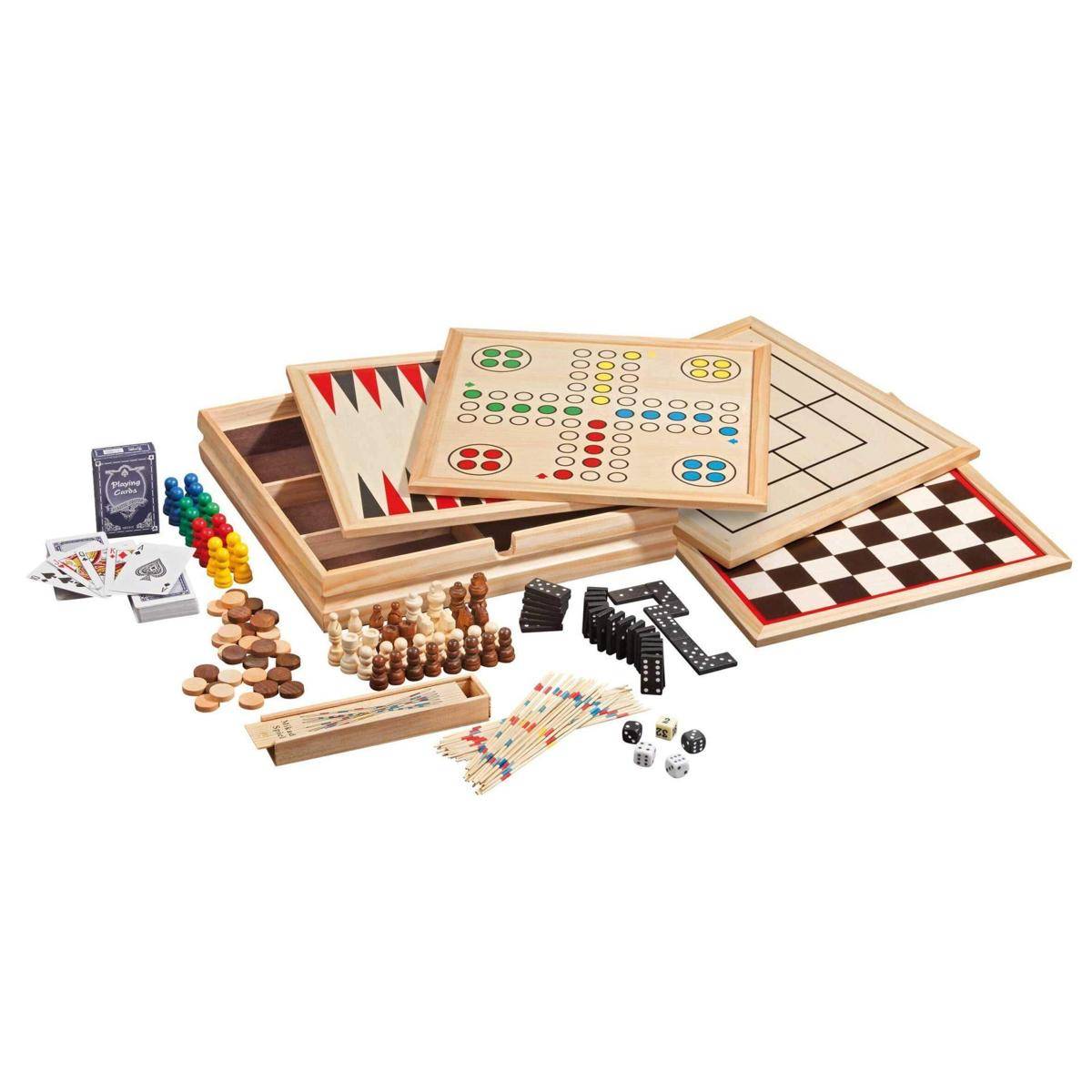 Holz Spielesammlung 10, Brettspiel aus Holz, 1-2 Spieler, ab 8 Jahren